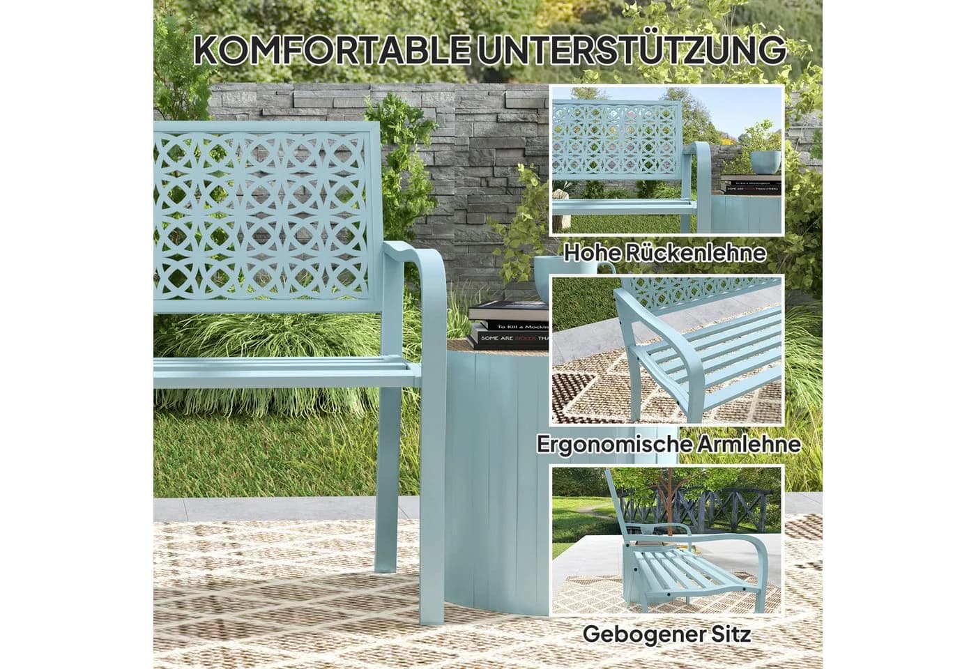 Outsunny Gartenbank 2-Sitzer Blau Wetterfest - Bild 5
