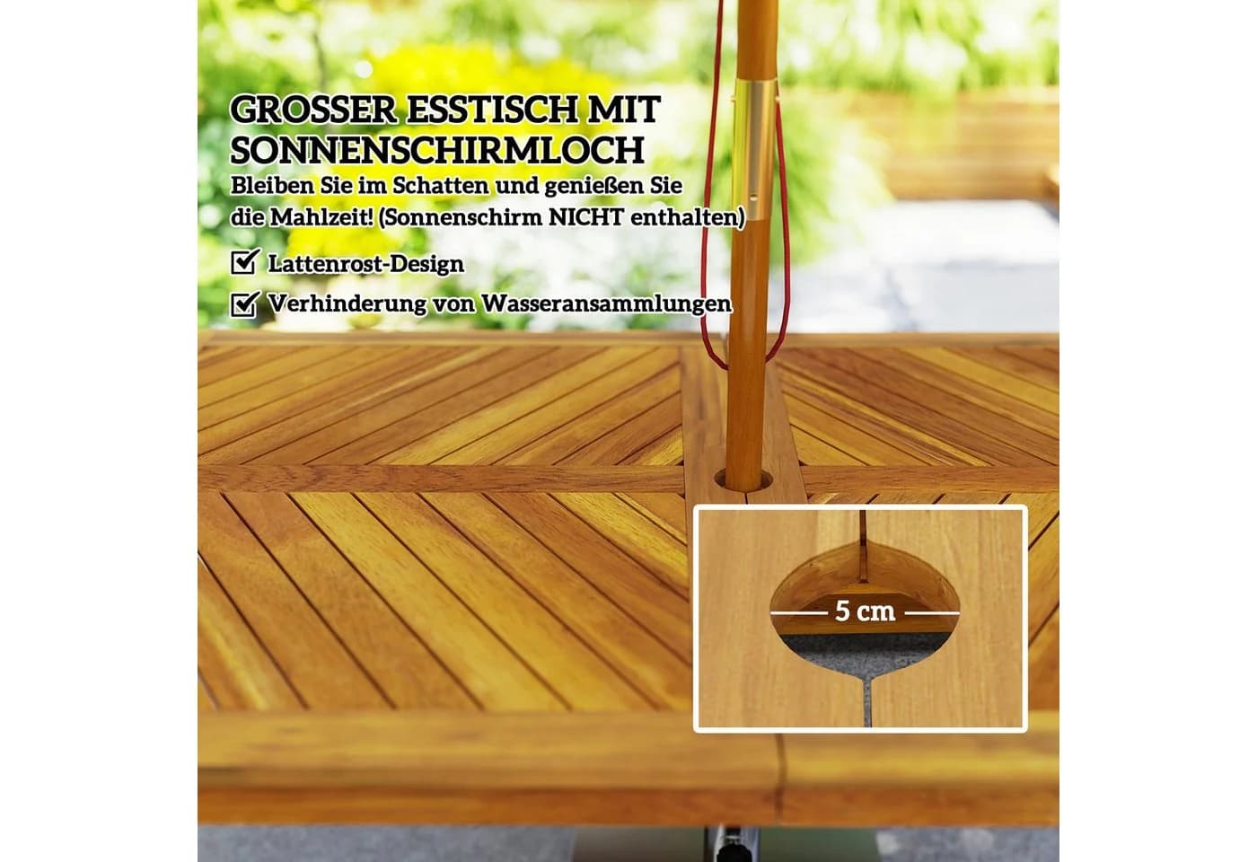 Outsunny Sitzgruppe 3-tlg. mit Esstisch & 2 Bänke Akazienholz Grau - Bild 5