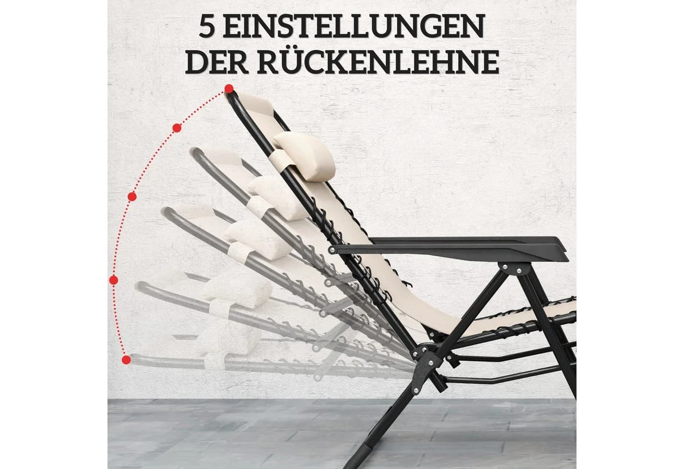 Outsunny Gartenliege mit Teetisch, 2 Stühle, Kopfkissen, 3-TLG. Sonnenliege, wetterfest Relaxliege, für Garten, Terrasse, Beige - Bild 4