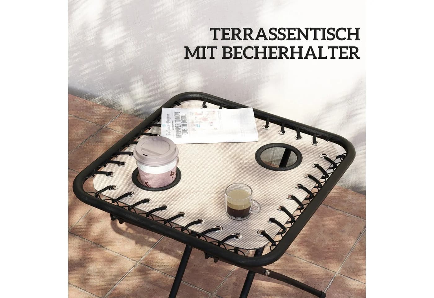 Outsunny Gartenliege mit Teetisch, 2 Stühle, Kopfkissen, 3-TLG. Sonnenliege, wetterfest Relaxliege, für Garten, Terrasse, Beige - Bild 5
