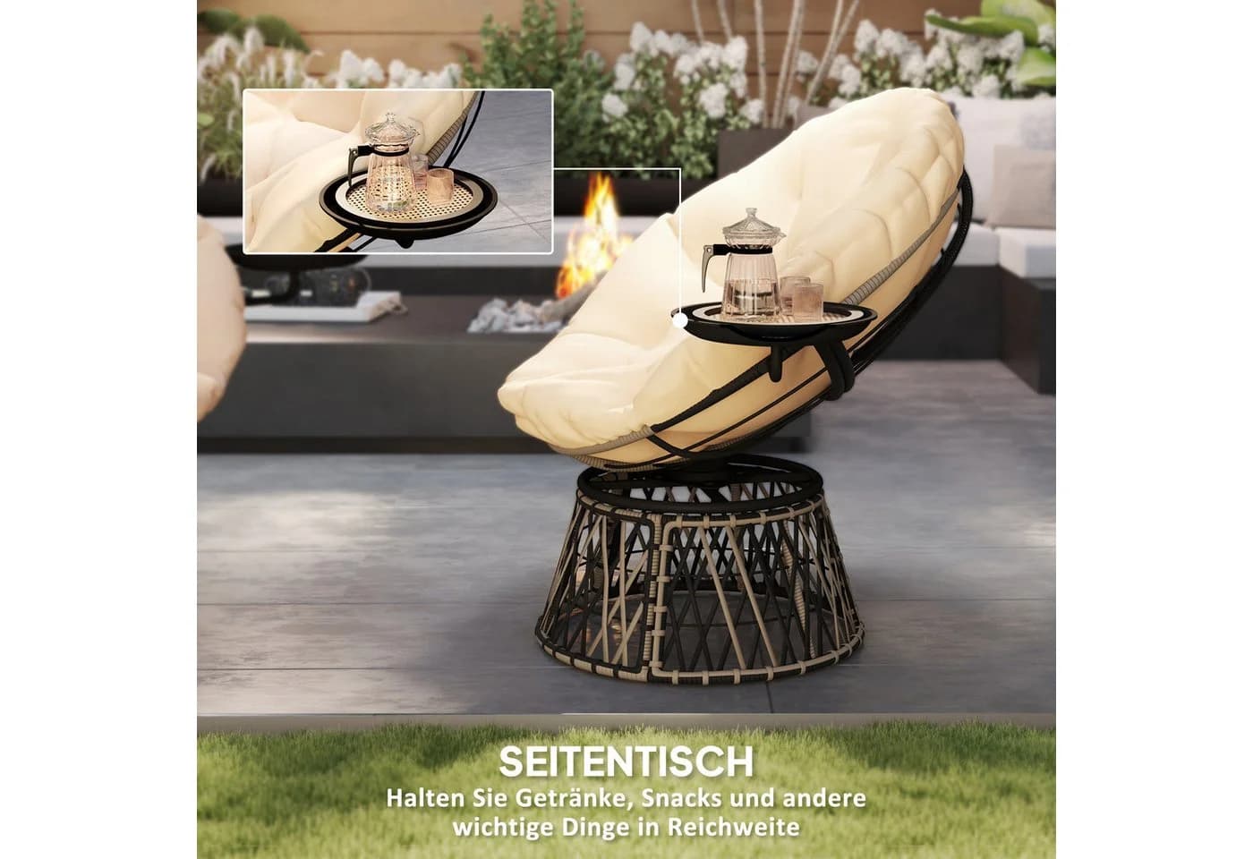 Outsunny Gartensessel mit Kissen 360° drehbar Rattan 90 cm Beige - Bild 5