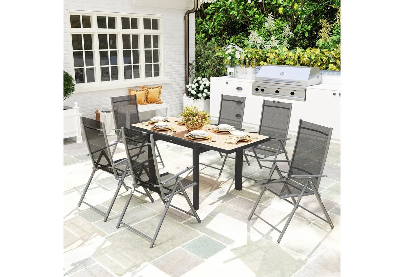 Outsunny Gartentisch für 6 Personen ausziehbar Naturholz