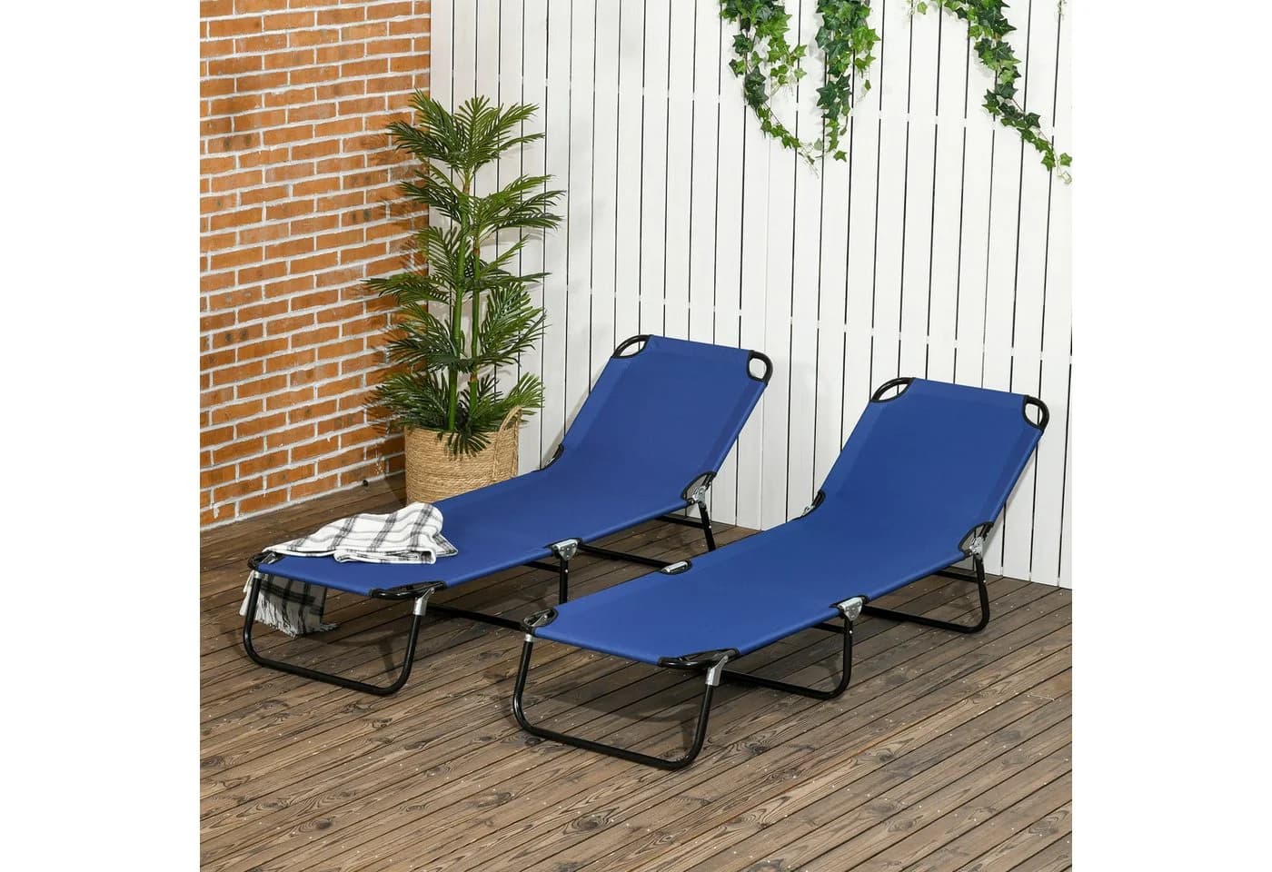 Outsunny Gartenliege 2er Set Blau/Schwarz mit verstellbarer Rückenlehne - Bild 2