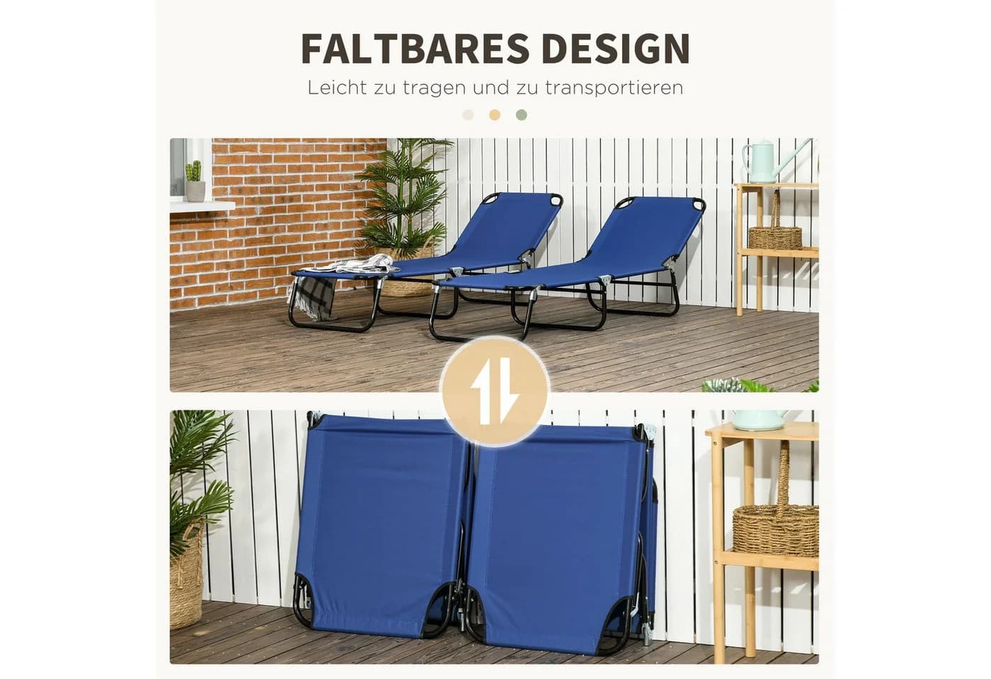 Outsunny Gartenliege 2er Set Blau/Schwarz mit verstellbarer Rückenlehne - Bild 5