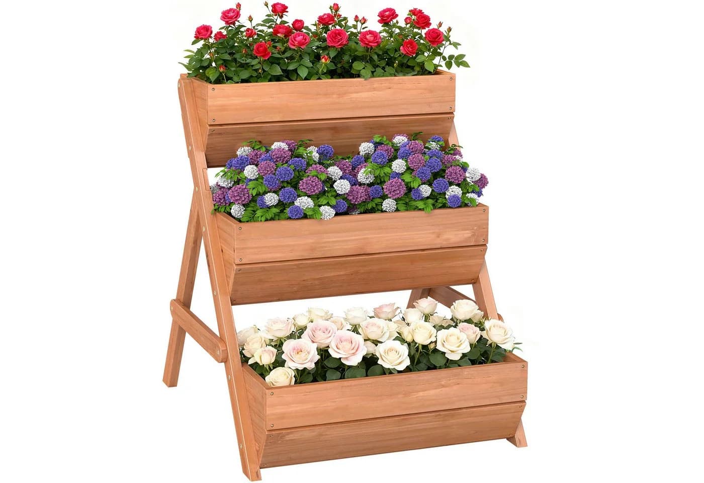 Outsunny Hochbeet 3-stufig Braun Tannenholz