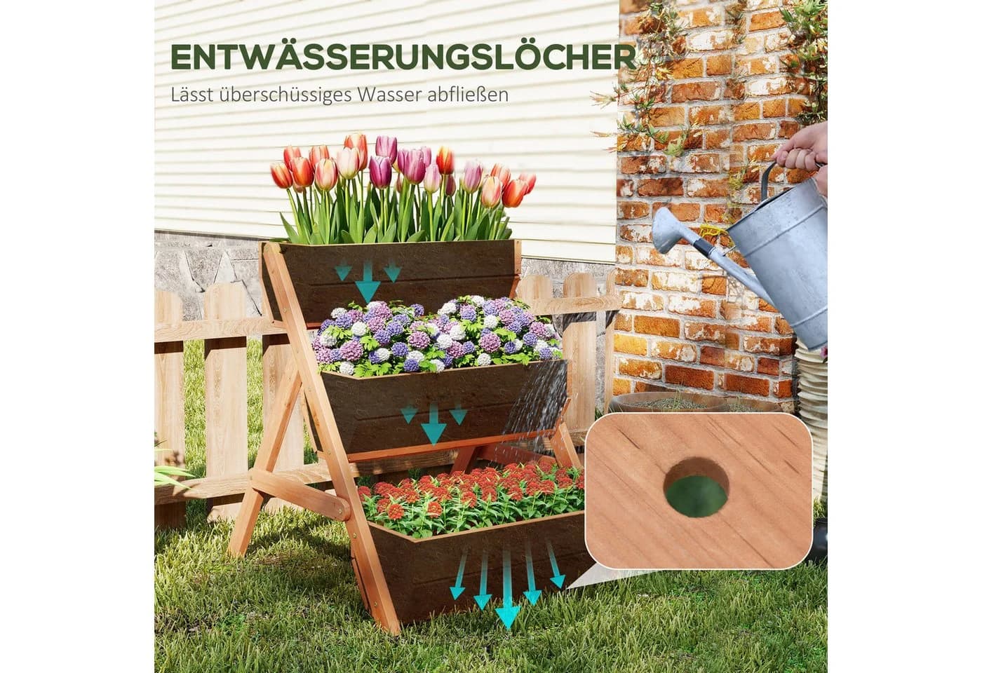 Outsunny Hochbeet 3-stufig Braun Tannenholz - Bild 5
