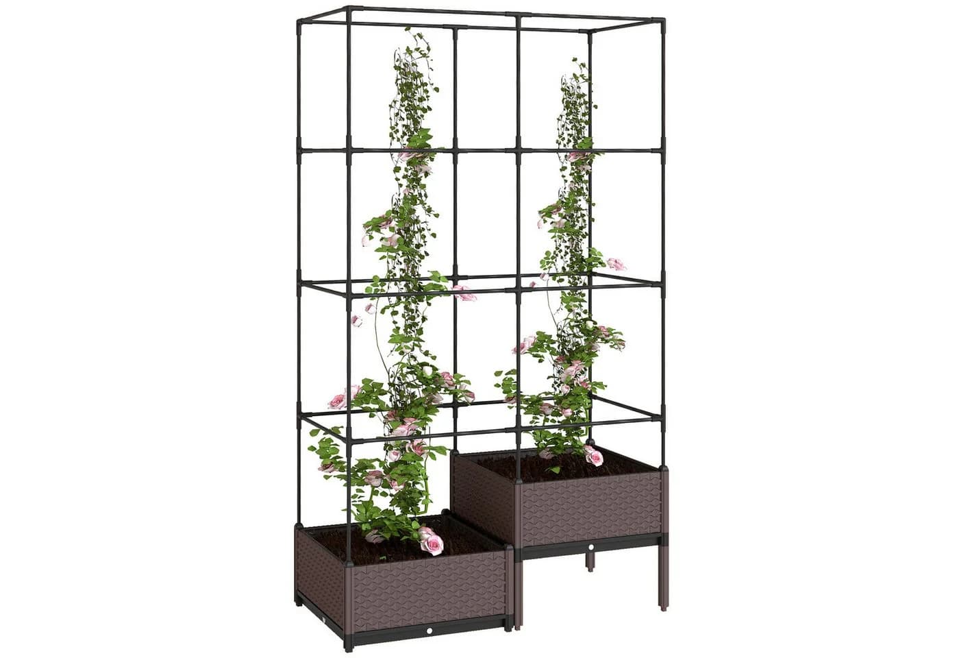 Outsunny Hochbeet mit Rankgitter, zwei Boxen für Garten Balkon Terrasse