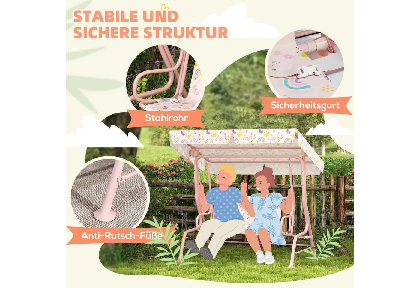 AIYAPLAY Hollywoodschaukel Kinderschaukel Rosa - Bild 4