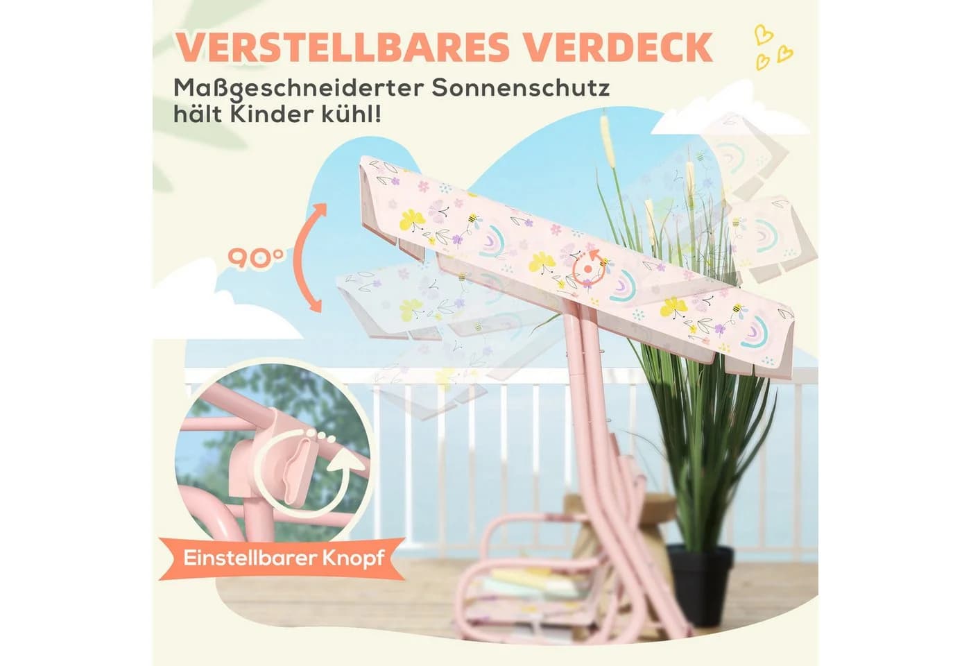 AIYAPLAY Hollywoodschaukel Kinderschaukel Rosa - Bild 5