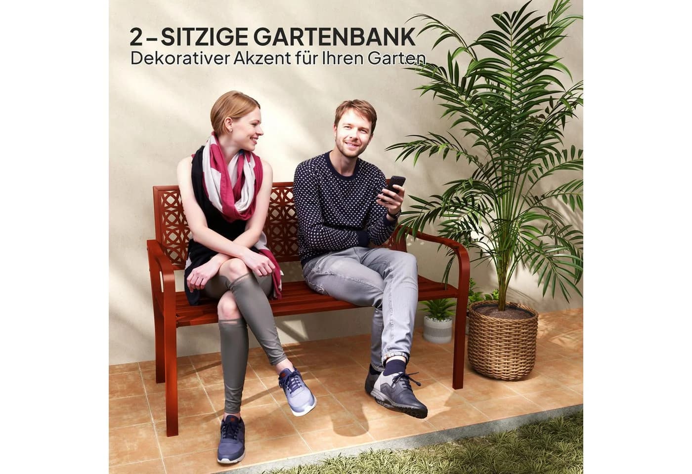 Outsunny Gartenbank 2-Sitzer Rot Wetterfest - Bild 4