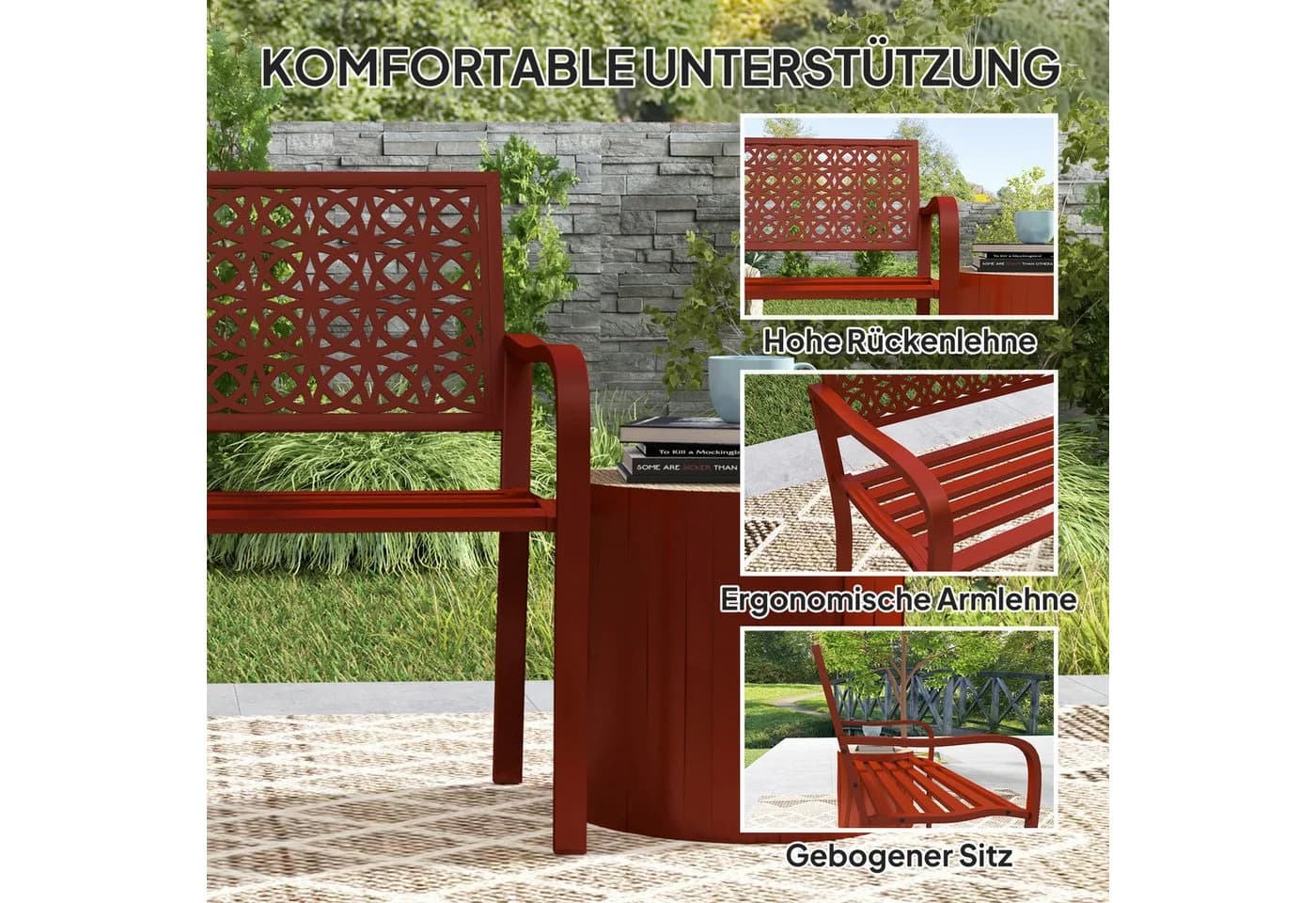 Outsunny Gartenbank 2-Sitzer Rot Wetterfest - Bild 5