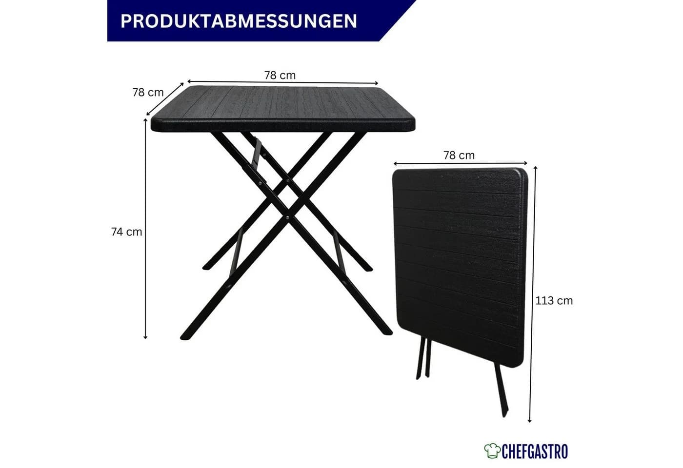 PROREGAL® Gartentisch klappbar 78x78cm Schwarz