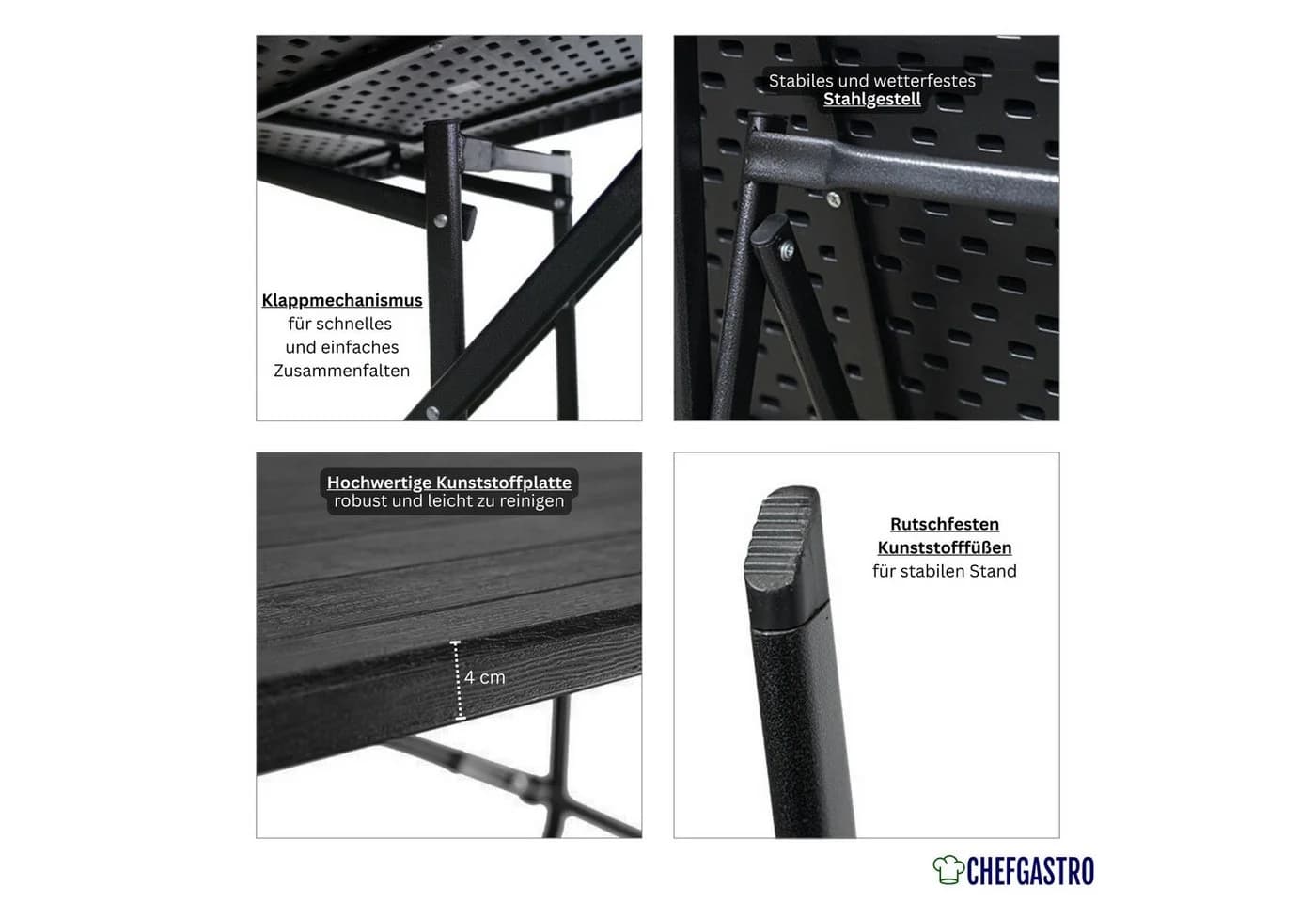 PROREGAL® Gartentisch klappbar 78x78cm Schwarz - Bild 3