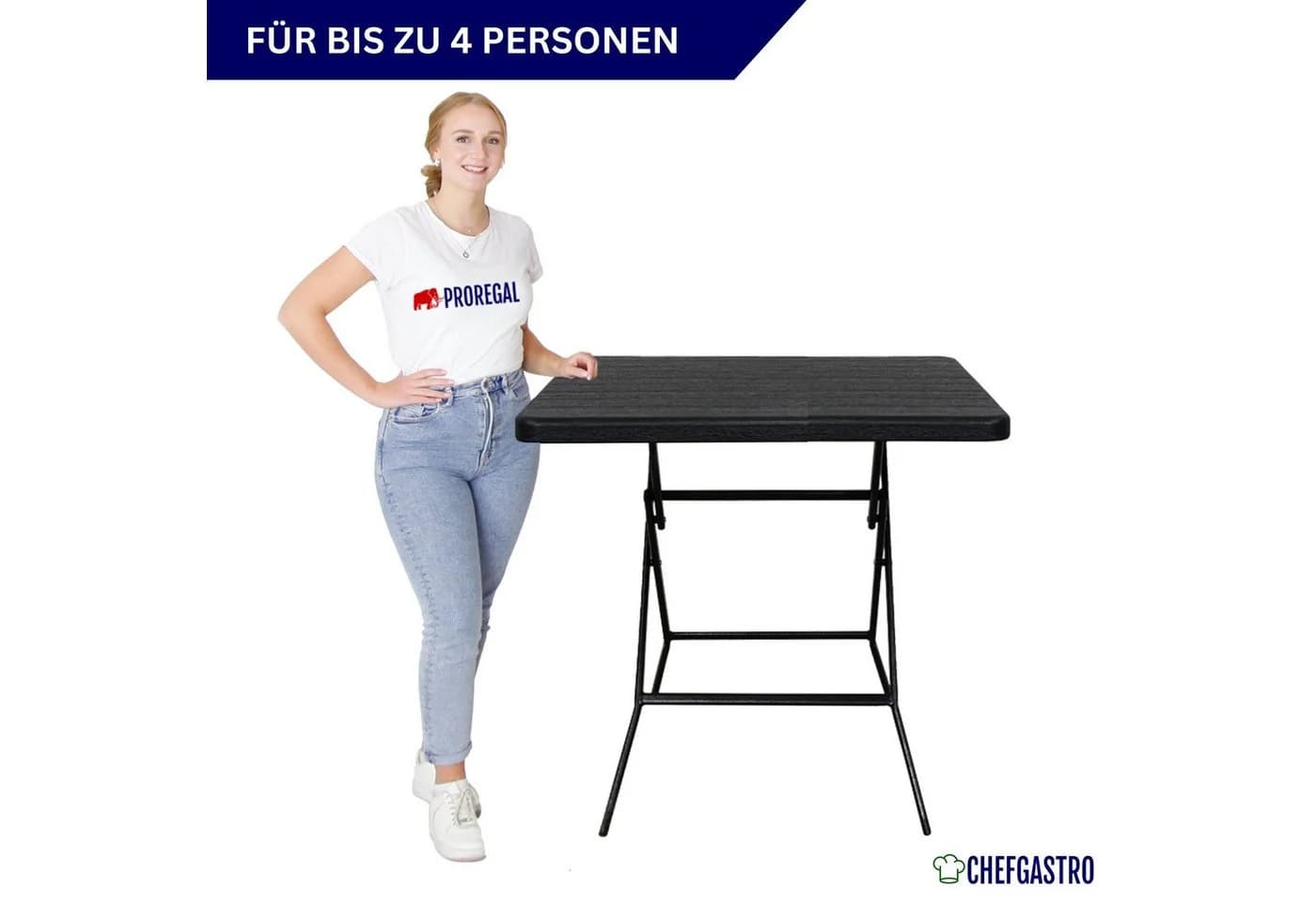 PROREGAL® Gartentisch klappbar 78x78cm Schwarz - Bild 4