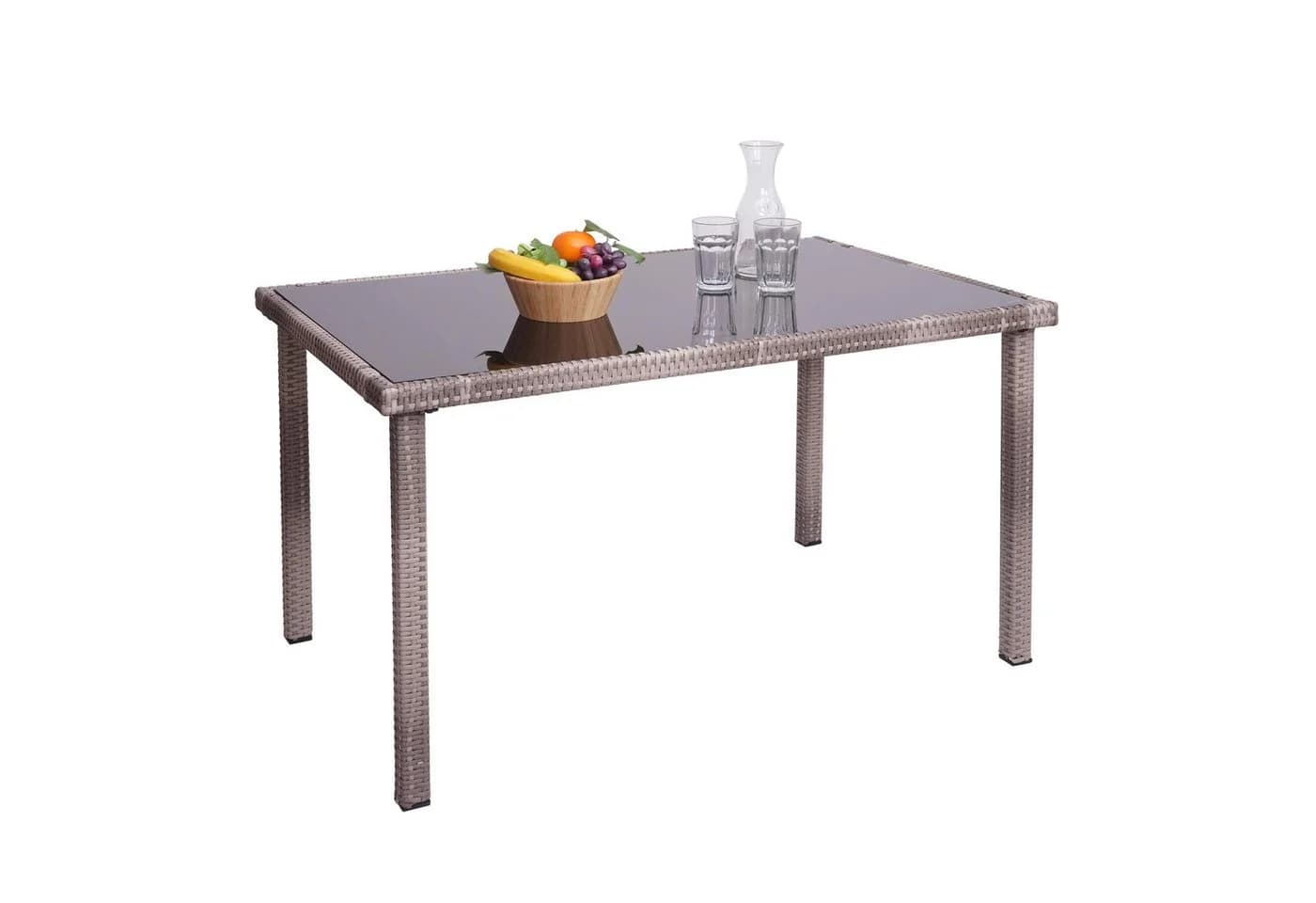 PROREGAL® Gartentisch Poly-Rattan grau-braun mit Glasplatte