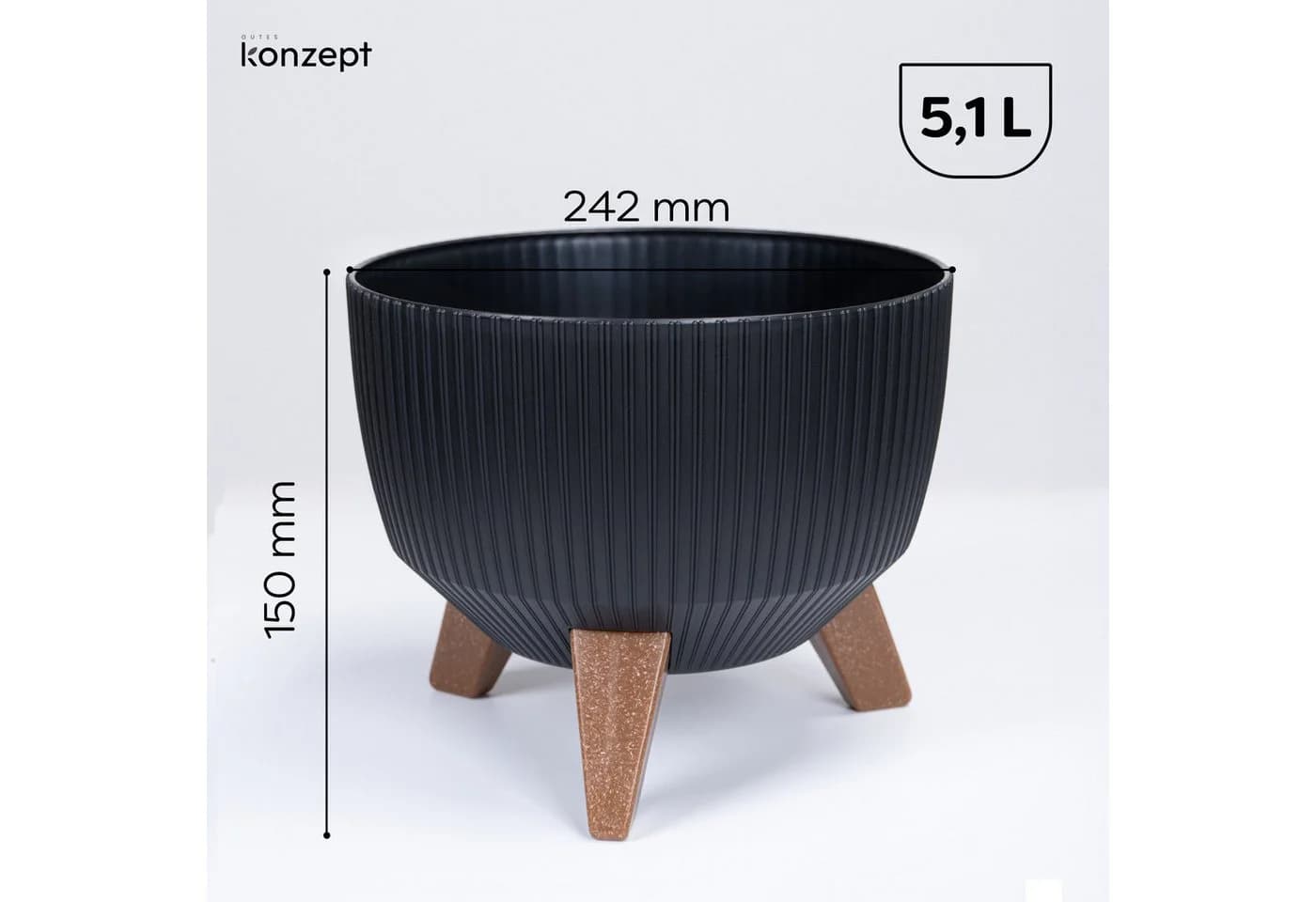 KONZEPT Blumentopf Pflanzschale Schwarz mit Füßen und Wasserabfluss - Bild 3