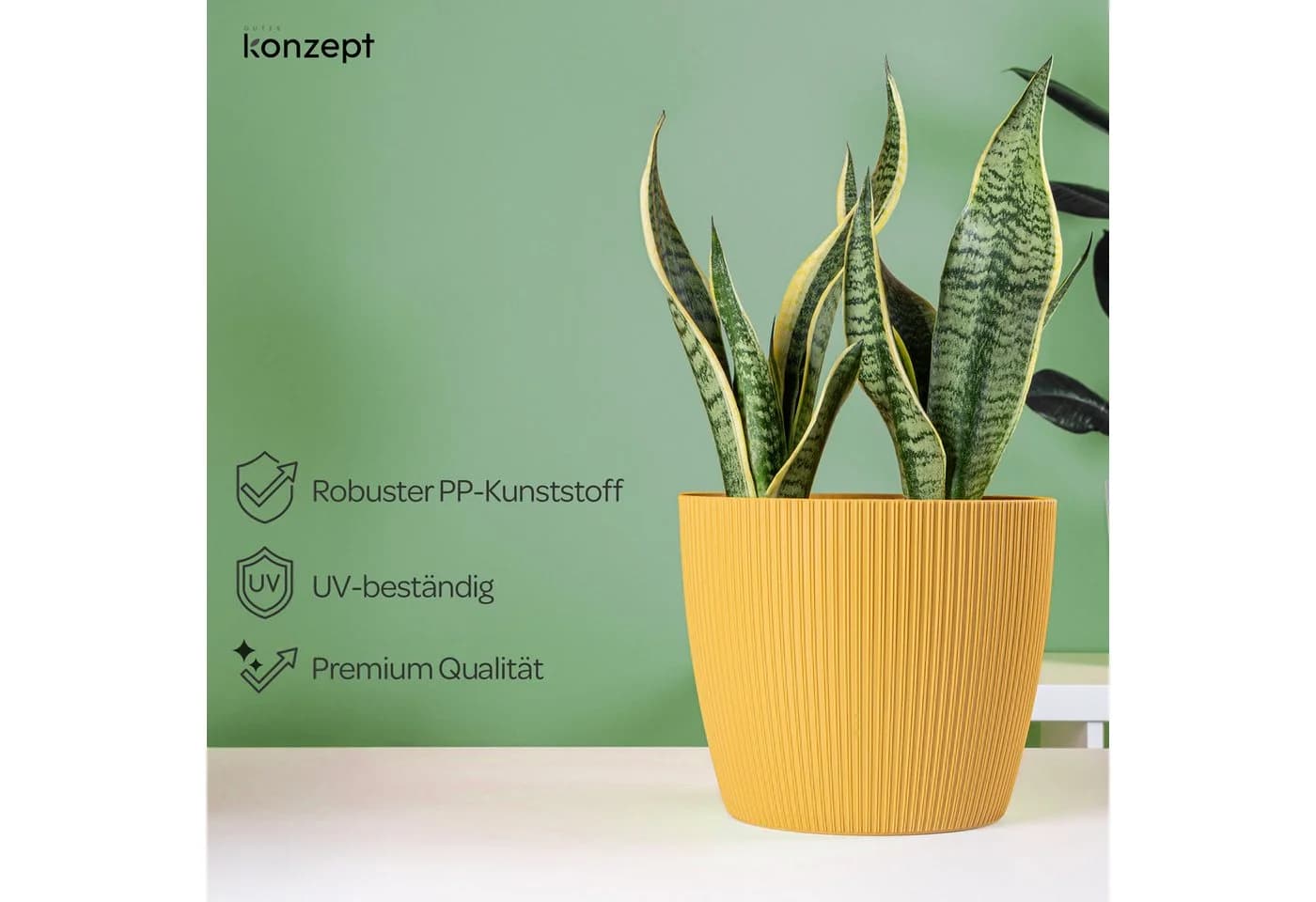 KONZEPT Blumentopf groß Gelb Gerillte Struktur Kunststoff - Bild 3