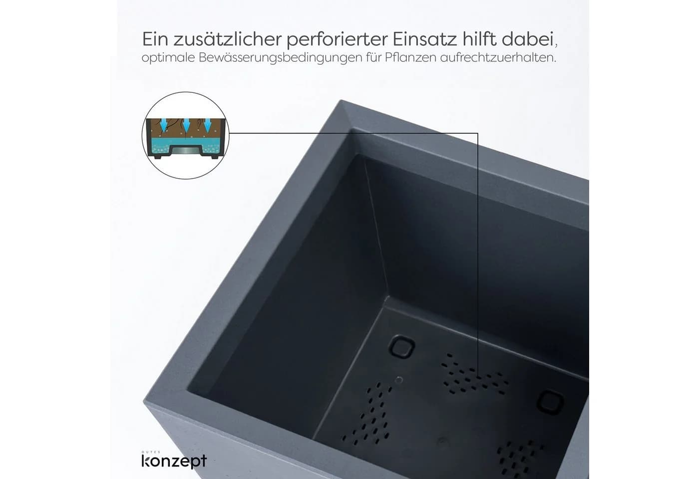 KONZEPT Pflanzkübel groß außen mit Rollen Betonoptik Kunststoff - Bild 3