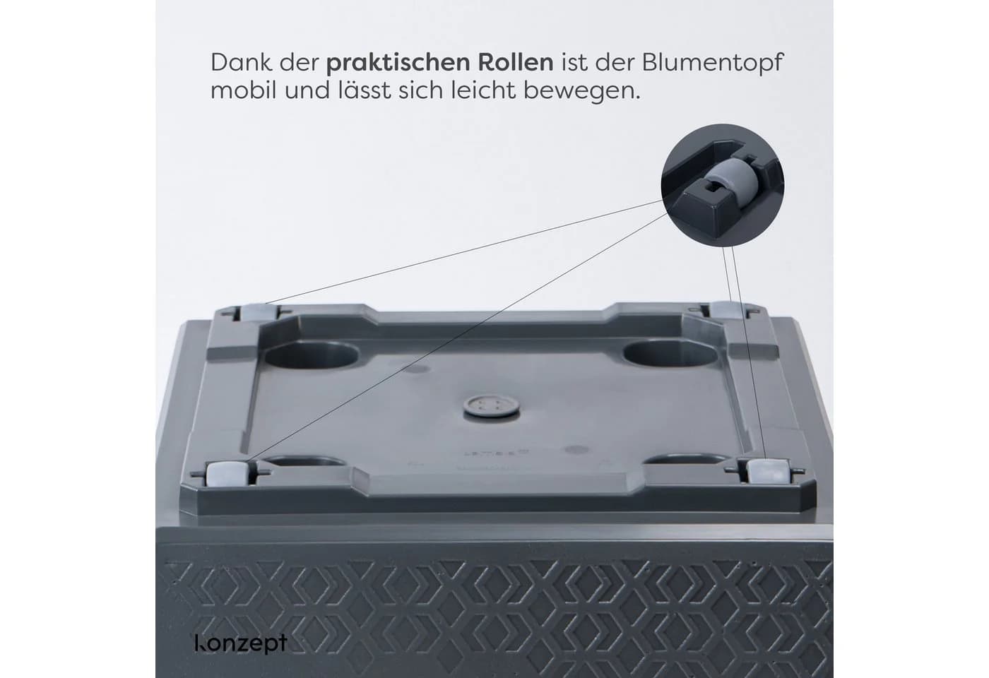 KONZEPT Pflanzkübel groß außen mit Rollen Betonoptik Kunststoff - Bild 5