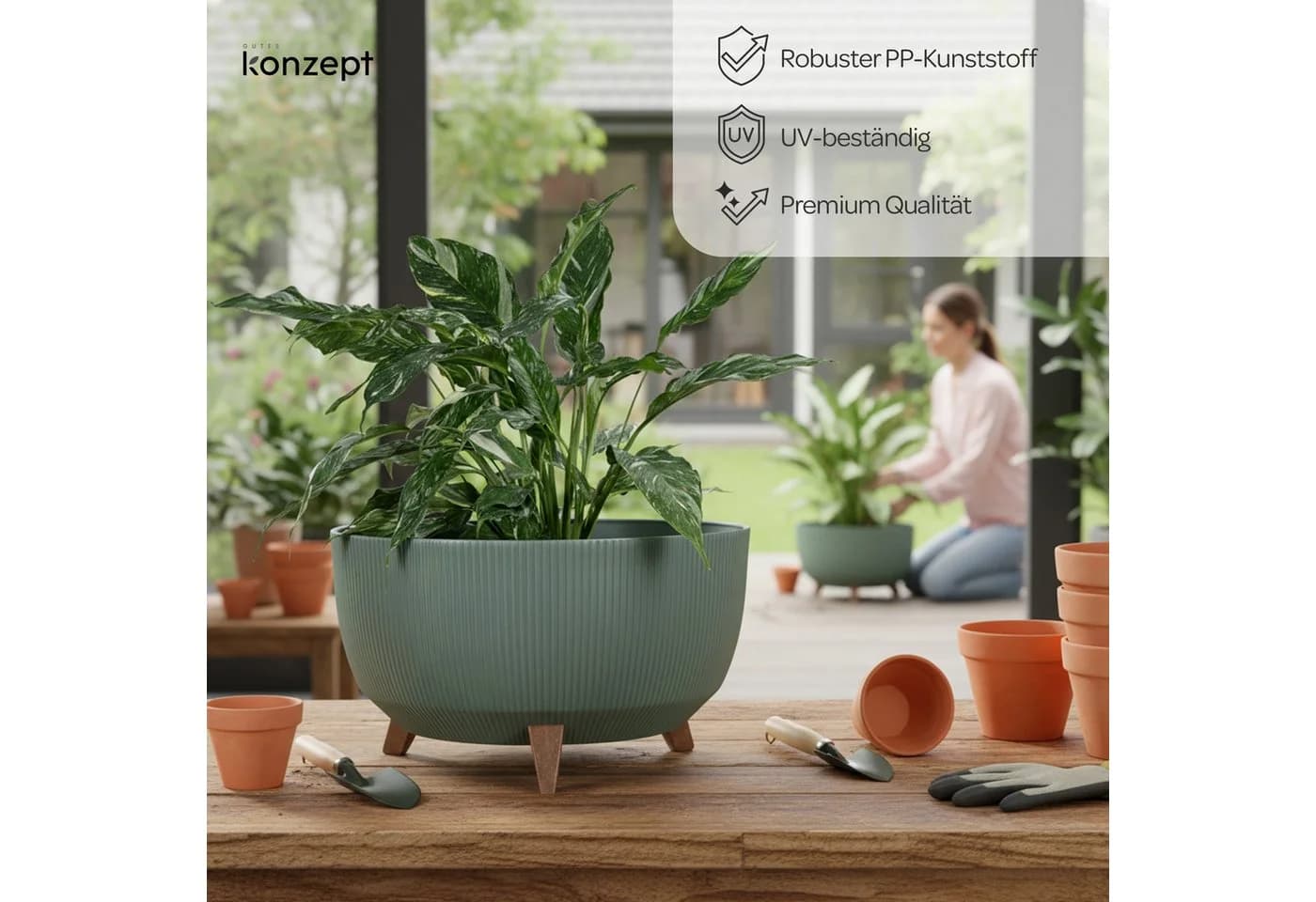 KONZEPT Blumentopf mit Füßen – großer Blumenkübel aus Kunststoff, 40 oder 47cm, modern & wetterfest, für Innen und Außen