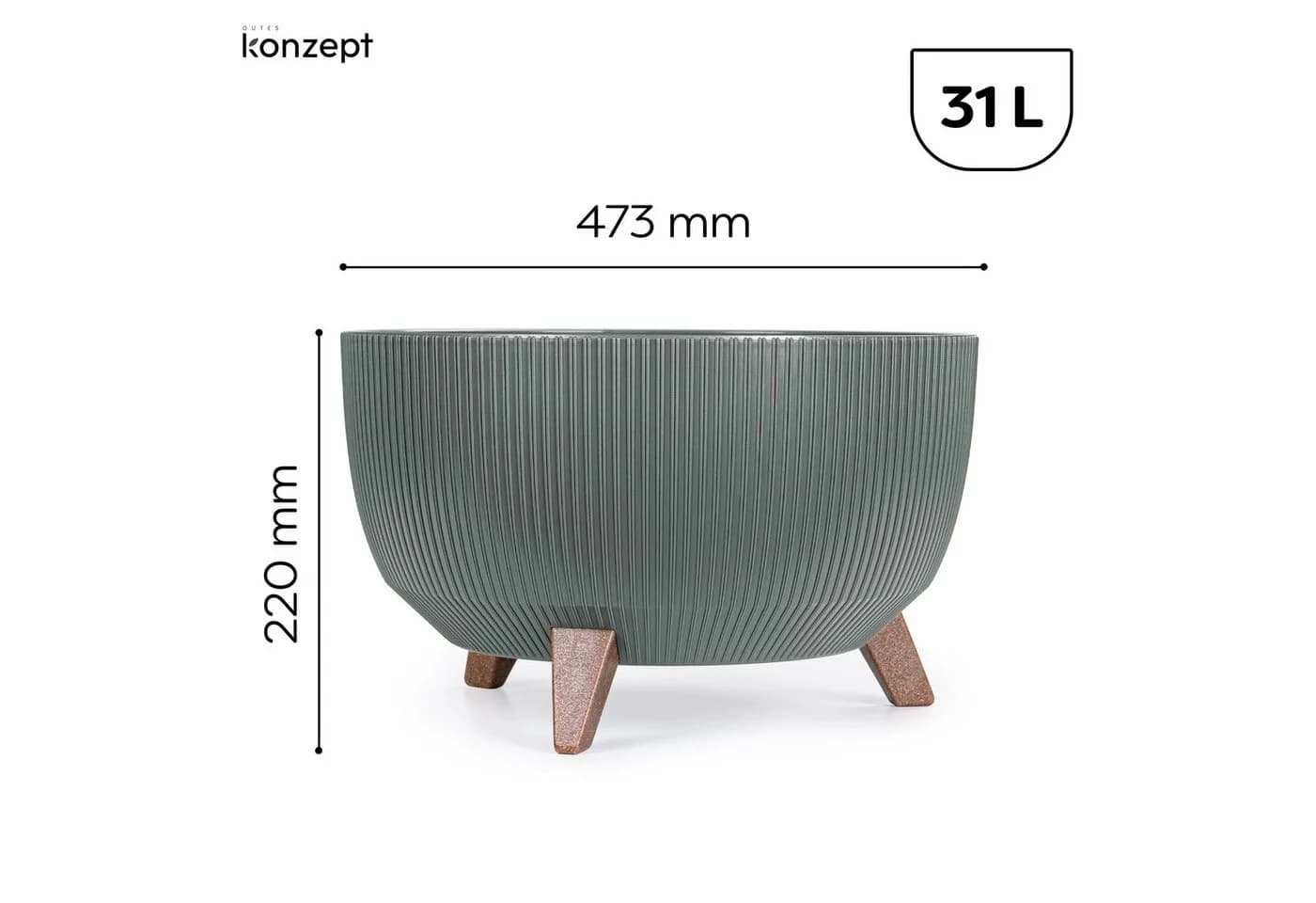 KONZEPT Blumentopf mit Füßen – großer Blumenkübel aus Kunststoff, 40 oder 47cm, modern & wetterfest, für Innen und Außen - Bild 3