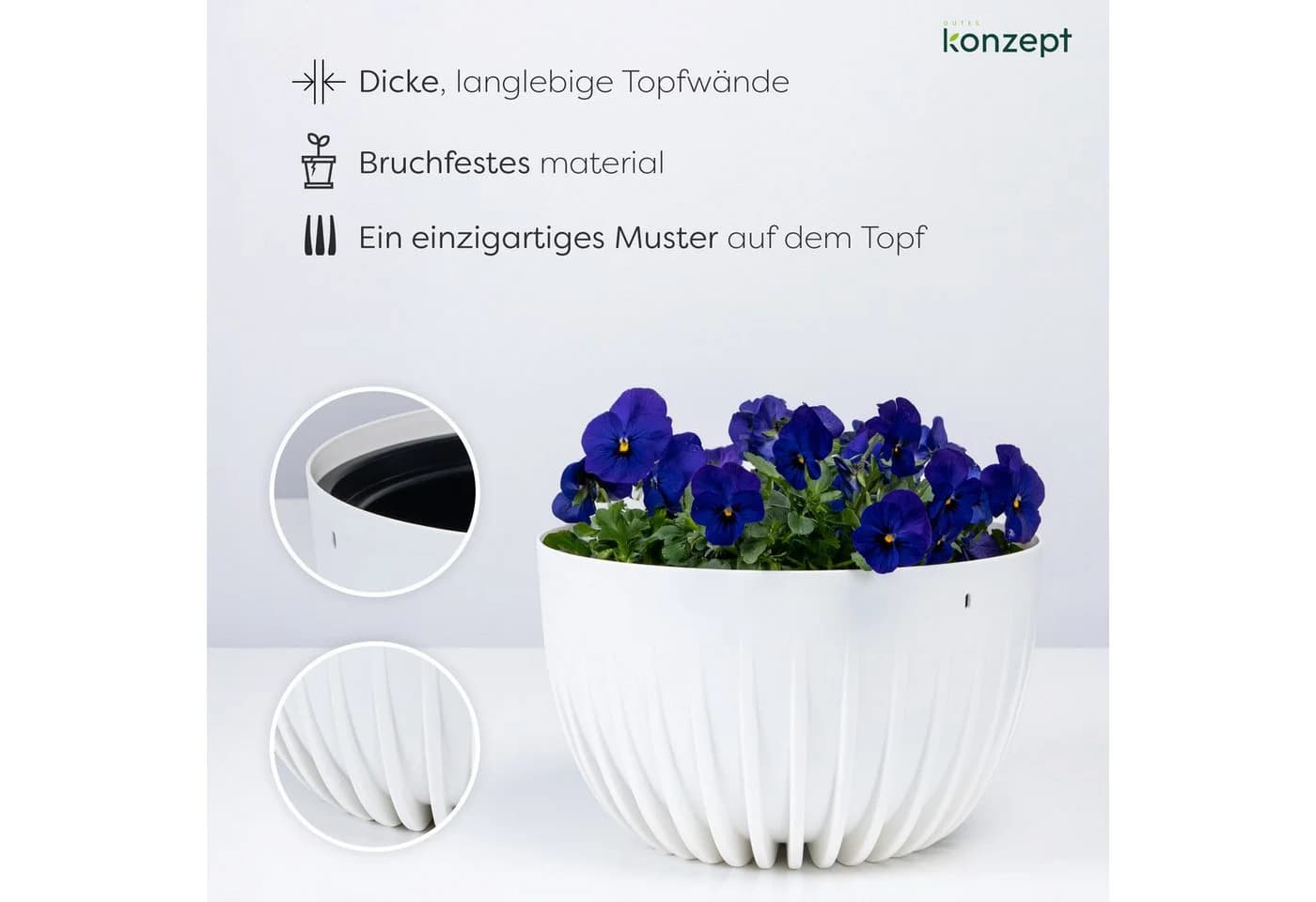 KONZEPT Dekohänger Blumenampel Weiß mit Haken & Drahtseil