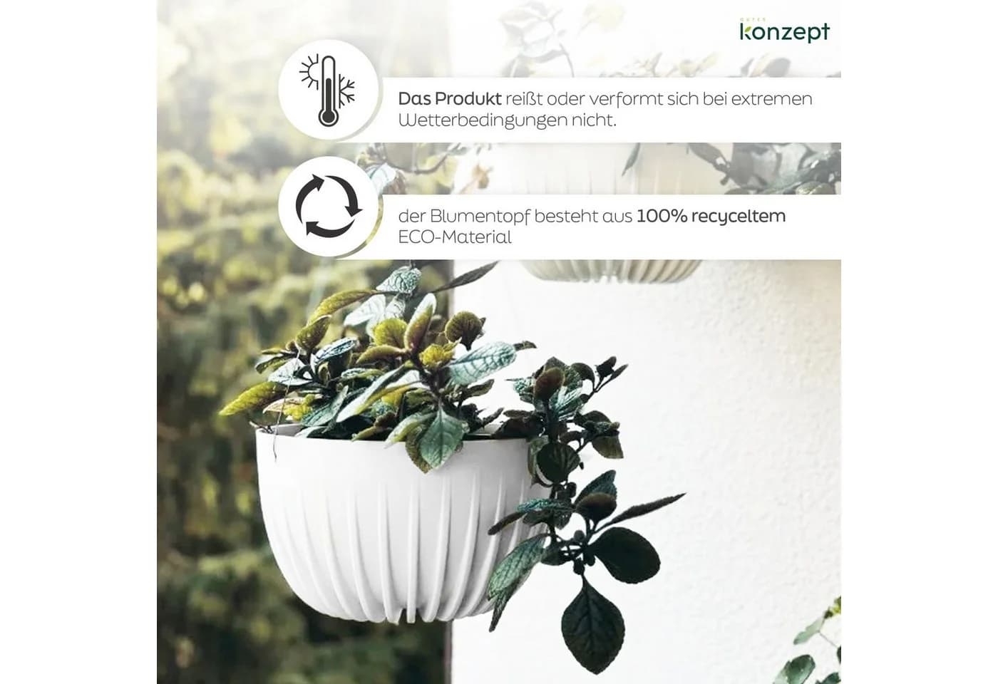 KONZEPT Dekohänger Blumenampel Weiß mit Haken & Drahtseil - Bild 4