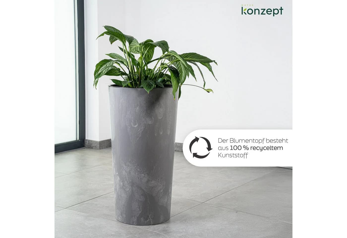 KONZEPT Blumentopf mit Einsatz Hoch 75cm in Beton Optik