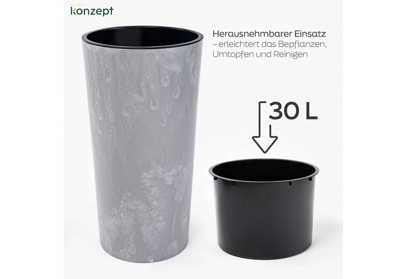 KONZEPT Blumentopf mit Einsatz Hoch 75cm in Beton Optik - Bild 5