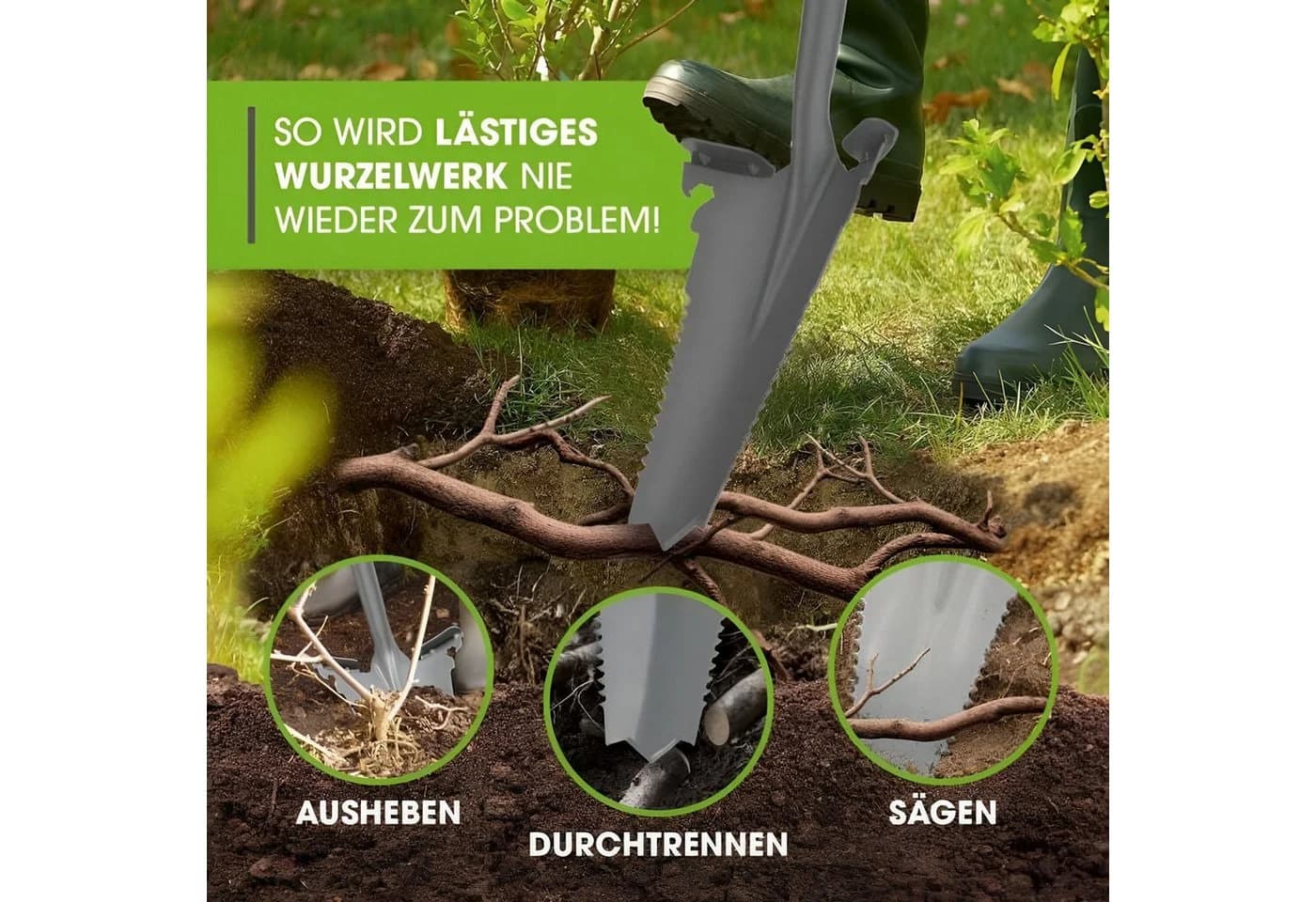 BURI Spaten Wurzelspaten Wurzelsäge V-Klingenspitze - Bild 5