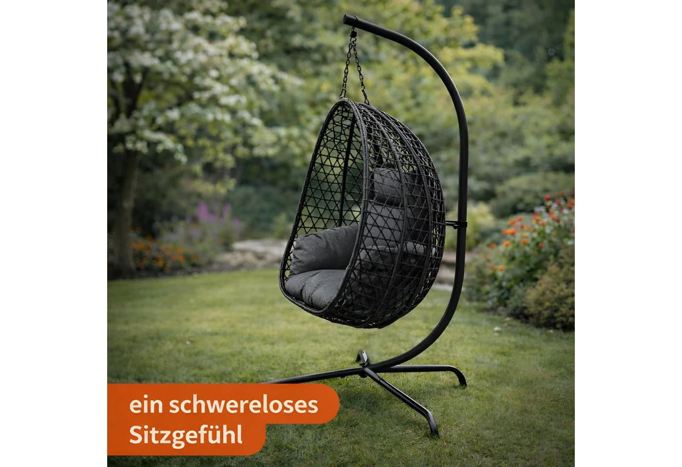 BURI Hängesessel Anthrazit mit Kissen & Metallgestell - Bild 4