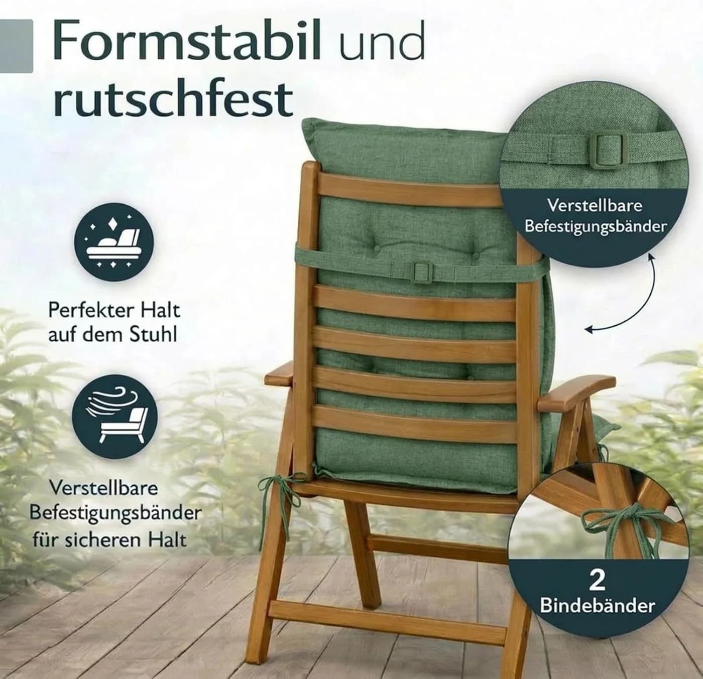 BURI Hochlehnerauflage Grün 117x49x6 cm Schaumkern - Bild 4
