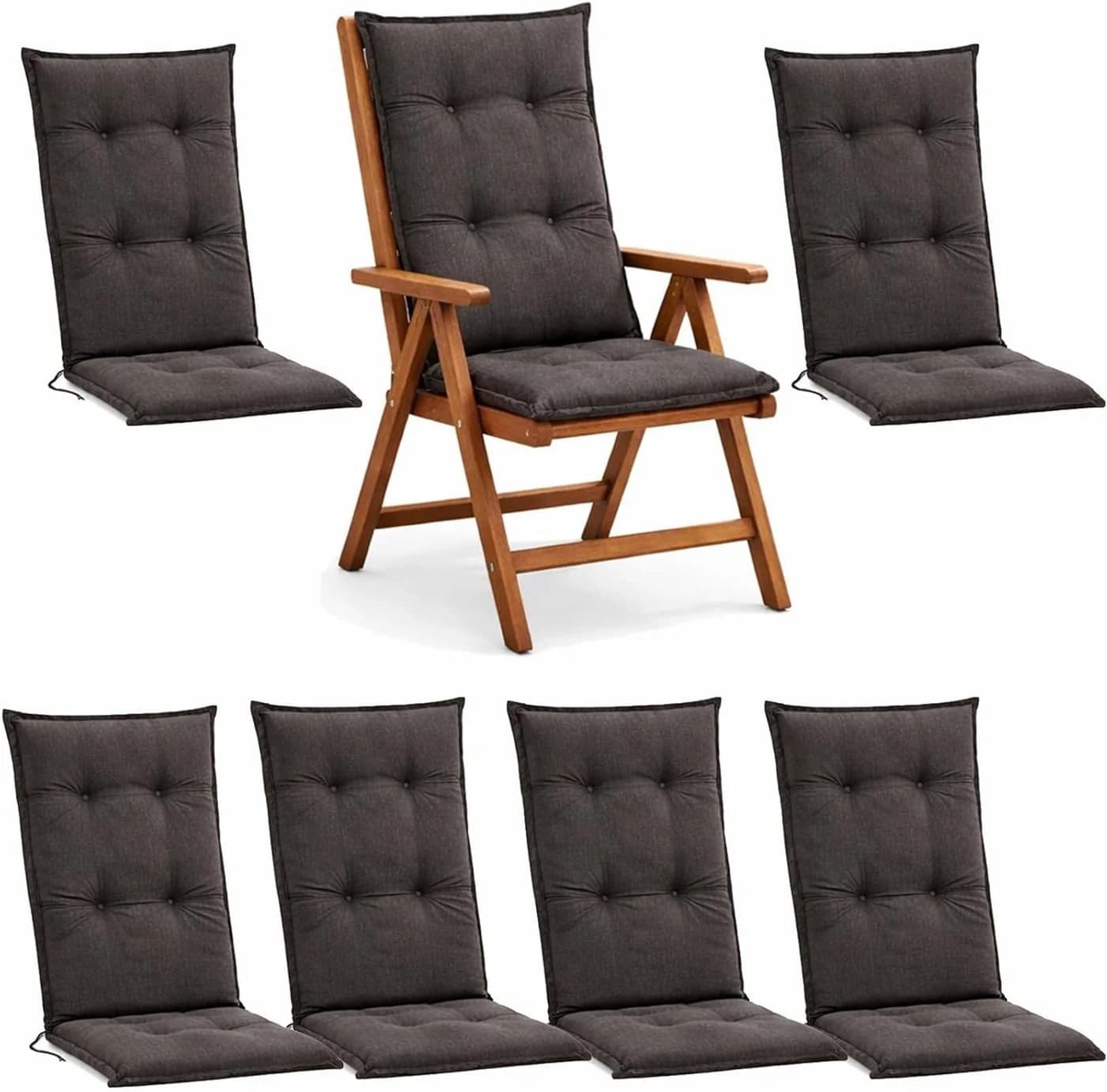 BURI Hochlehnerauflage Anthrazit 6er Set Gartenstuhl