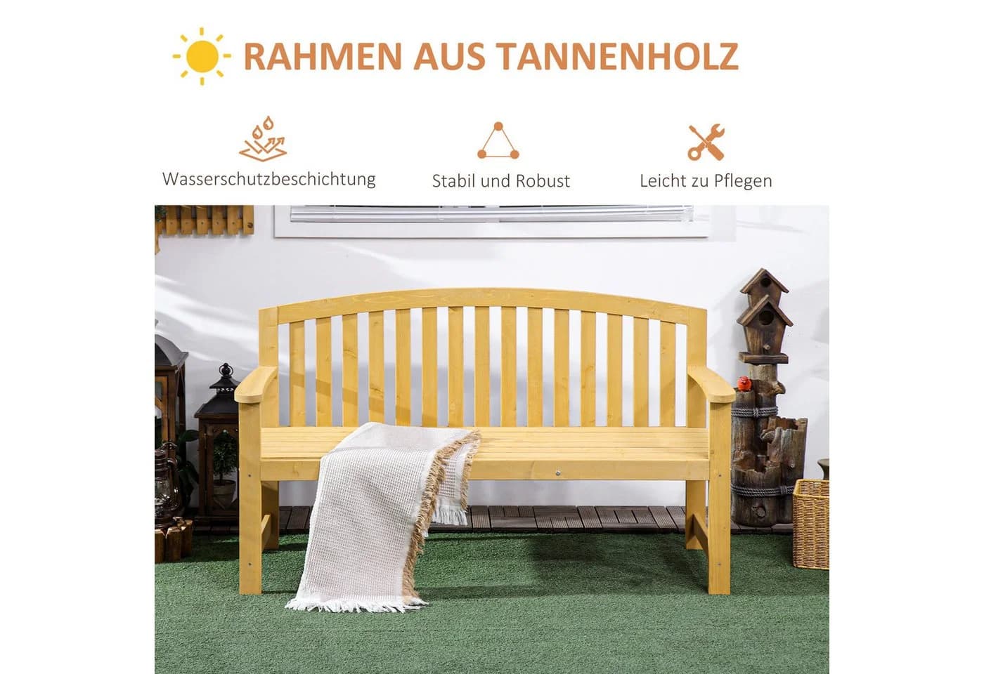 Outsunny Gartenbank Orange Massivholz mit Rückenlehne - Bild 5