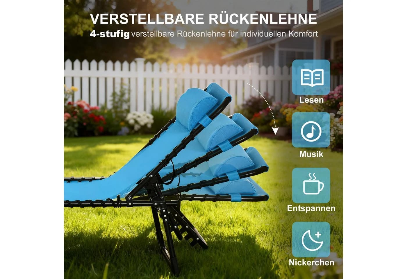 Outsunny Gartenliege mit 4-Fach verstellbare Rückenlehne, Liegestuhl, Blau - Bild 4
