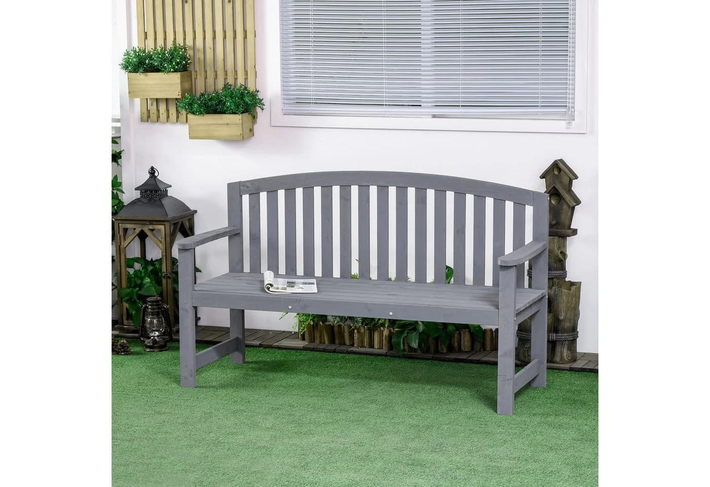 Outsunny Gartenbank mit Rückenlehnen Grau - Bild 2