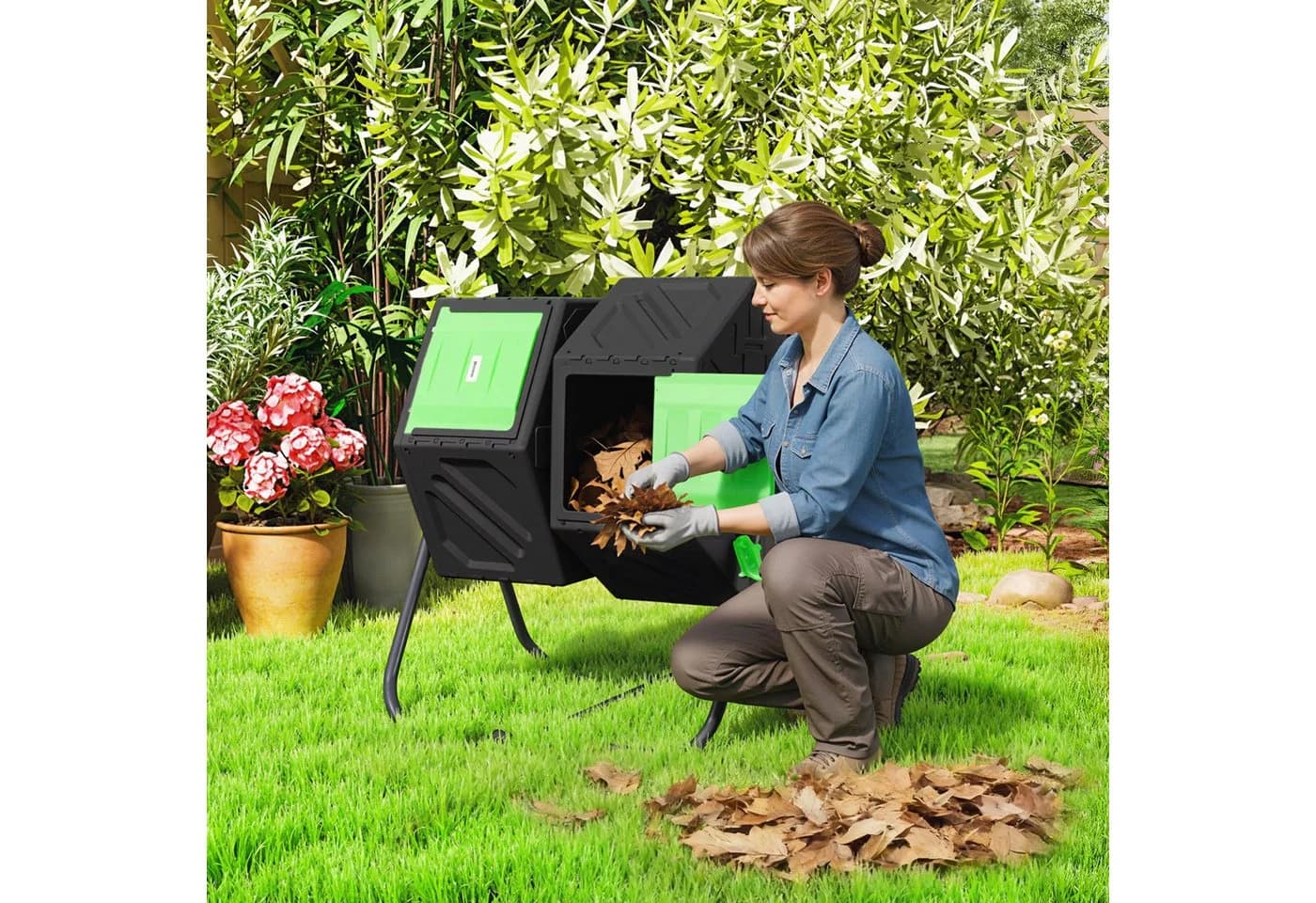 Outsunny Komposter 130L mit 24 Lüftungslöchern Grün/Schwarz - Bild 2