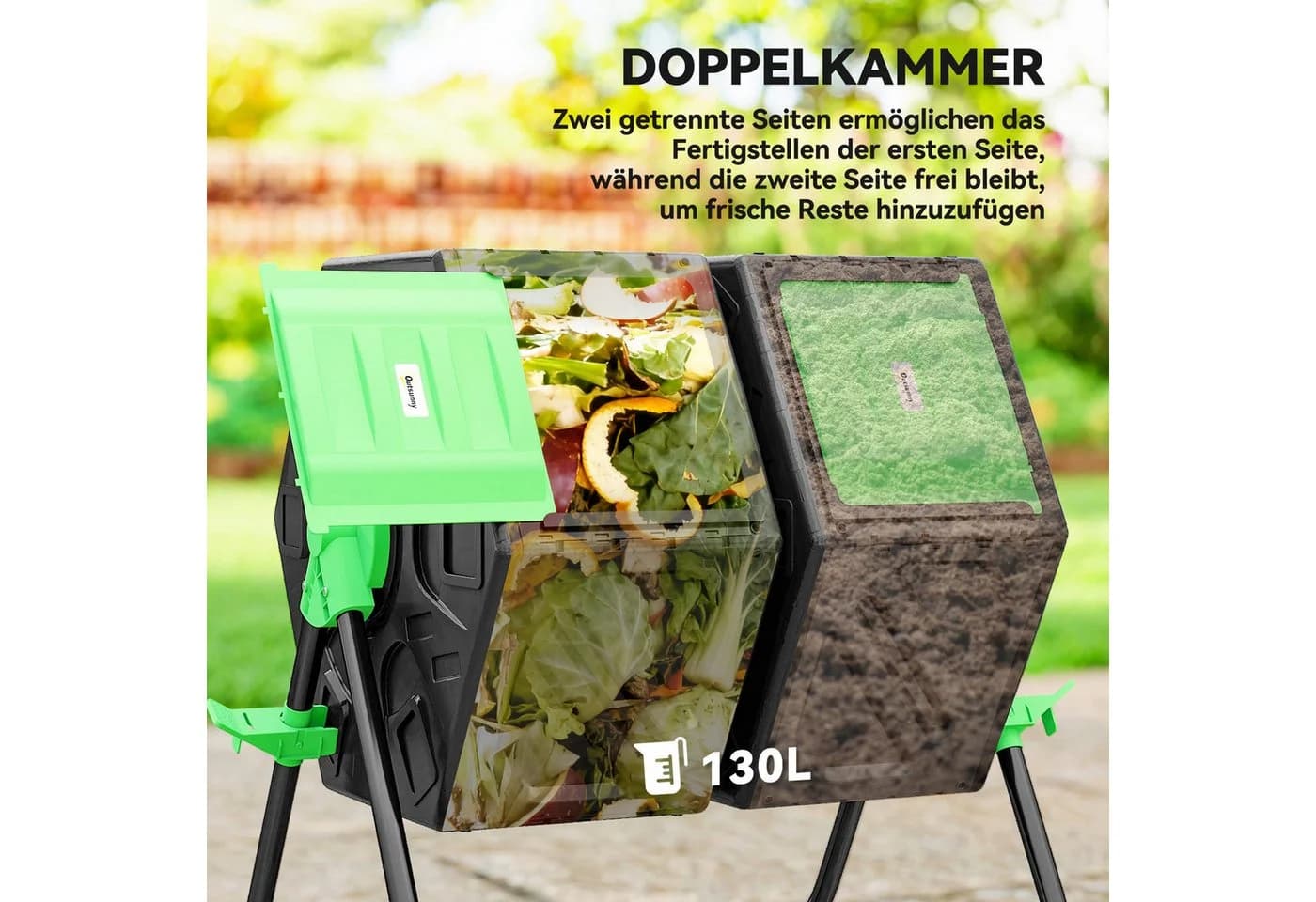 Outsunny Komposter 130L mit 24 Lüftungslöchern Grün/Schwarz - Bild 4