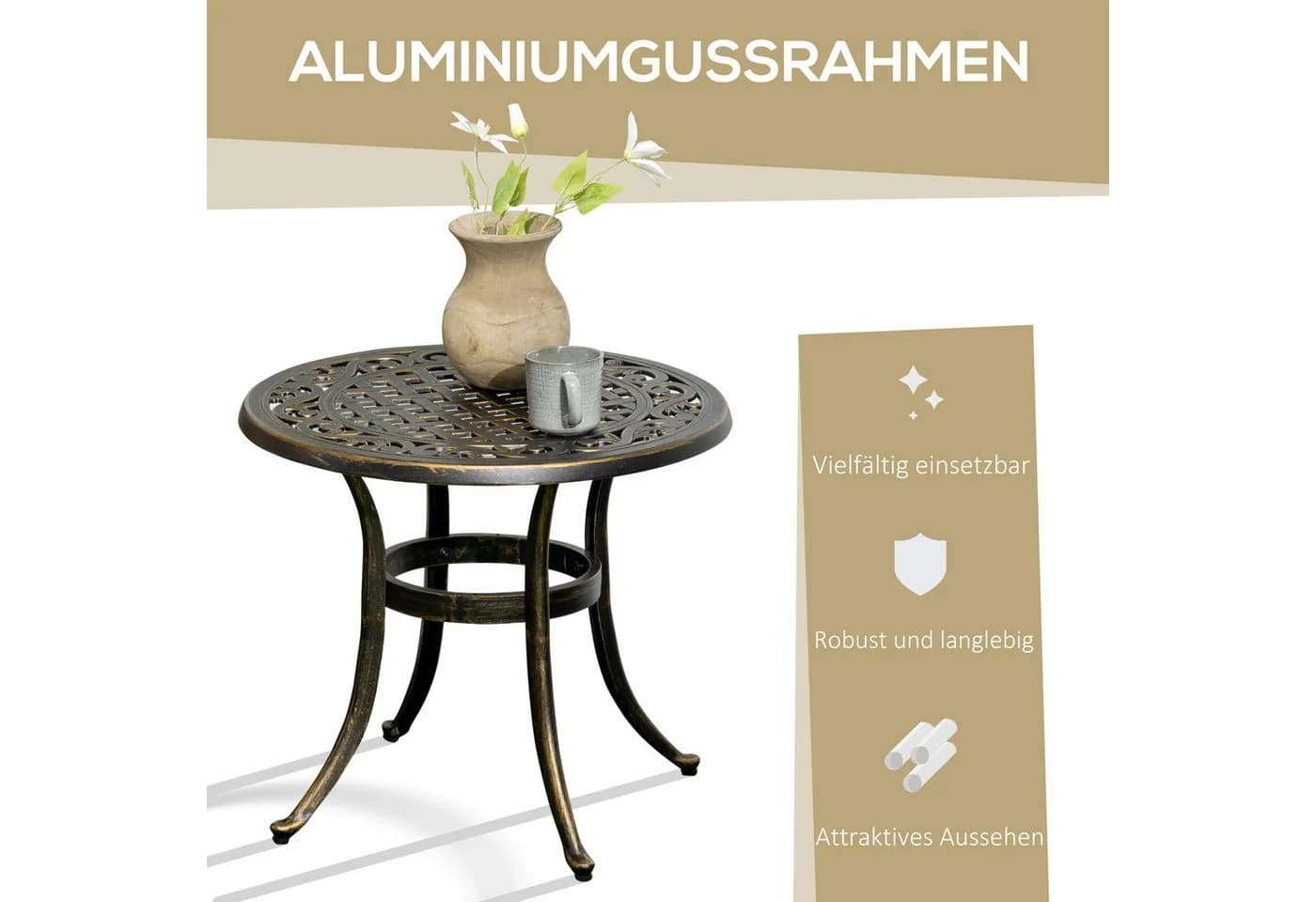 Outsunny Beistelltisch Gussaluminium Bronze - Bild 5