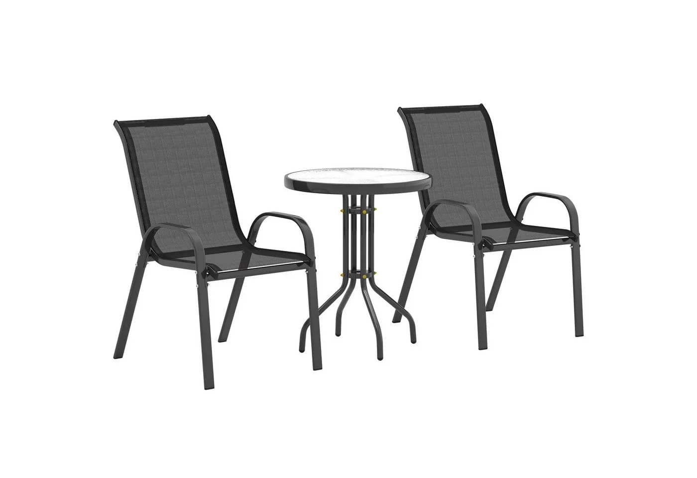 Outsunny Balkonset 3-tlg. Schwarz mit Glastisch und stapelbaren Stühlen