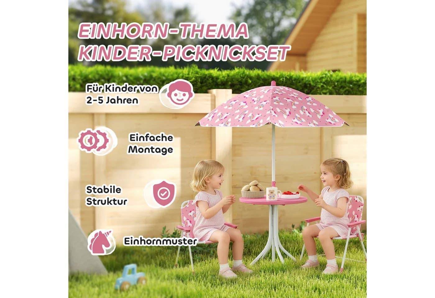 AIYAPLAY Garten-Kindersitzgruppe mit Sonnenschirm Rosa - Bild 4