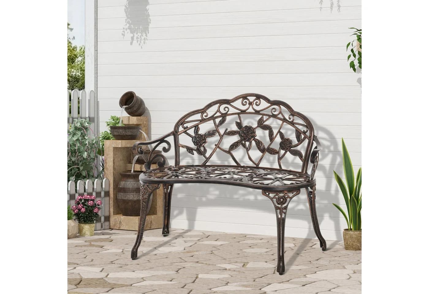 Outsunny Gartenbank Retro Stil mit Blumenmuster Bronze - Bild 2