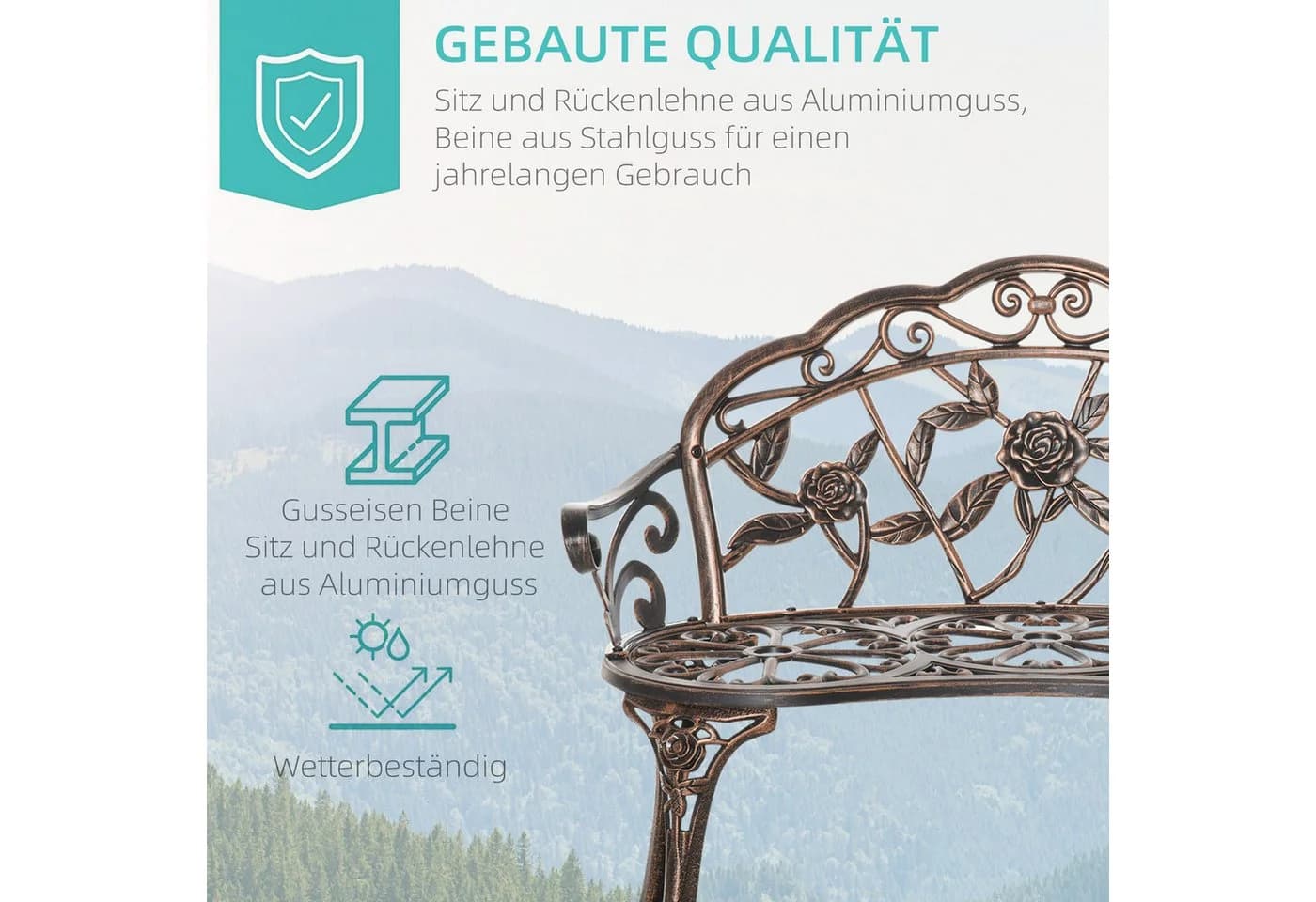 Outsunny Gartenbank Retro Stil mit Blumenmuster Bronze - Bild 4