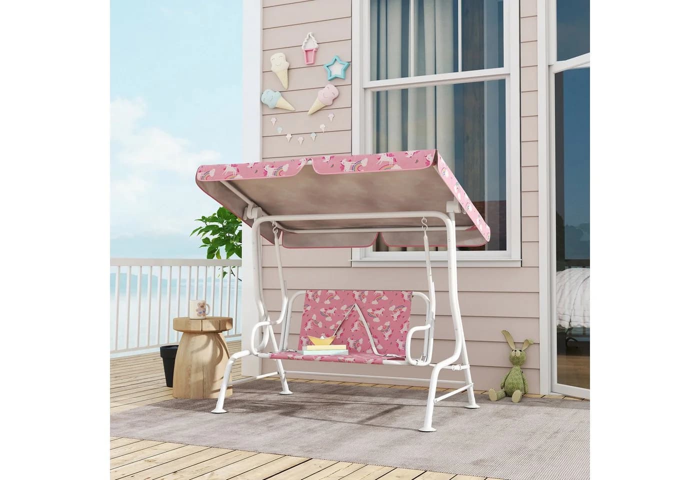 AIYAPLAY Hollywoodschaukel 2-Sitzer Rosa mit Sonnendach - Bild 2