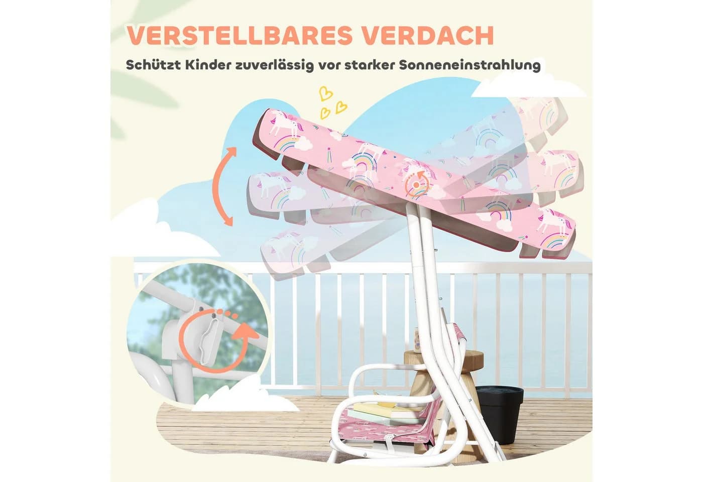 AIYAPLAY Hollywoodschaukel 2-Sitzer Rosa mit Sonnendach - Bild 4
