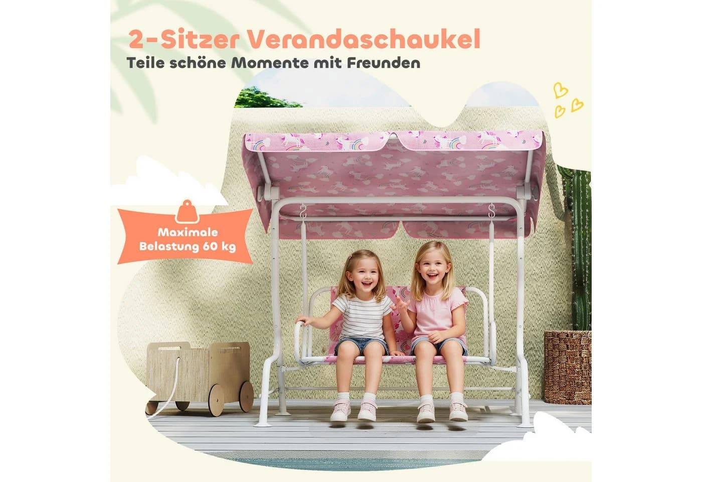 AIYAPLAY Hollywoodschaukel 2-Sitzer Rosa mit Sonnendach - Bild 5