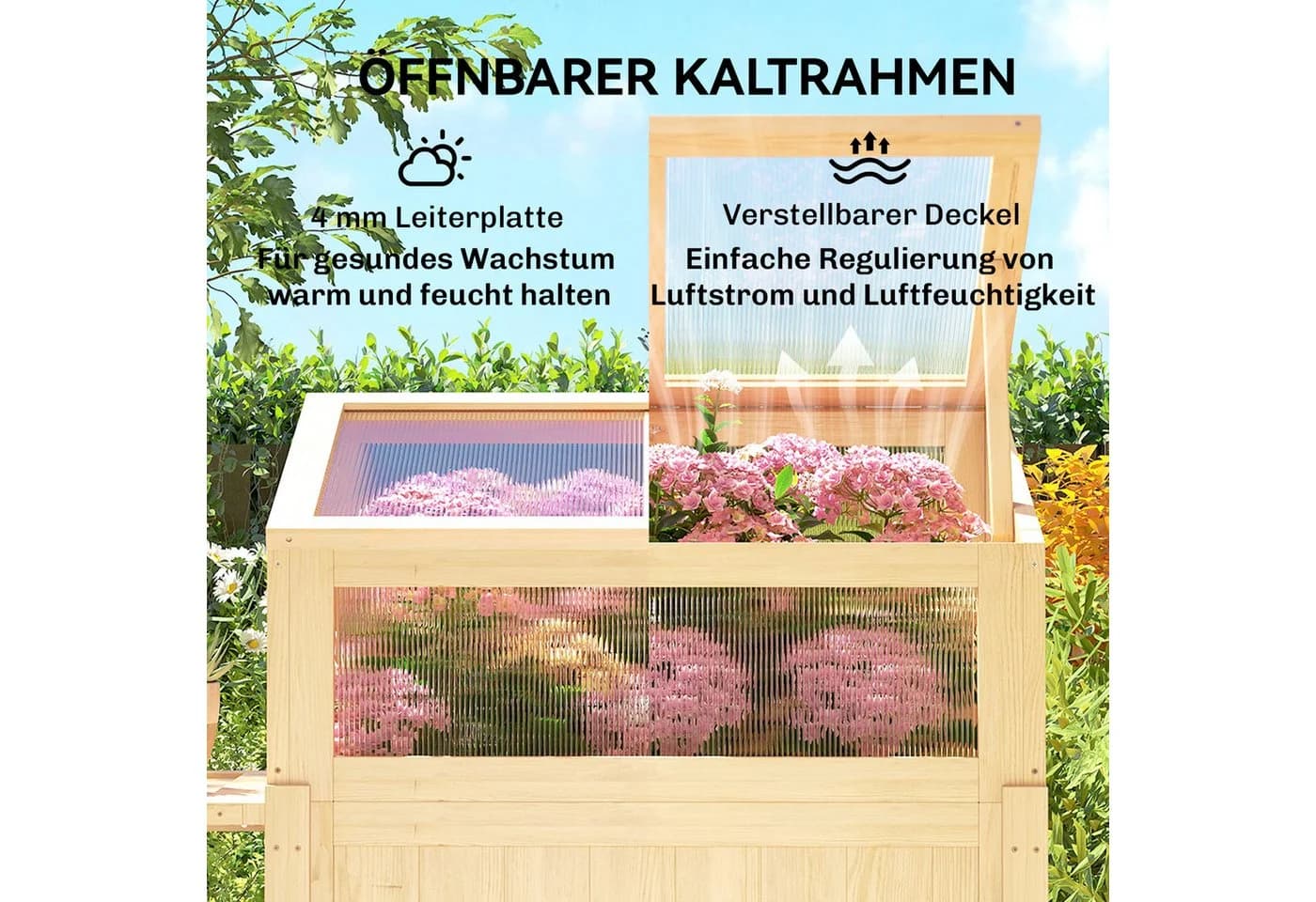 Outsunny Hochbeet mit Frühbeetaufsatz, klappbar Seitentisch, Ablagefach - Bild 5