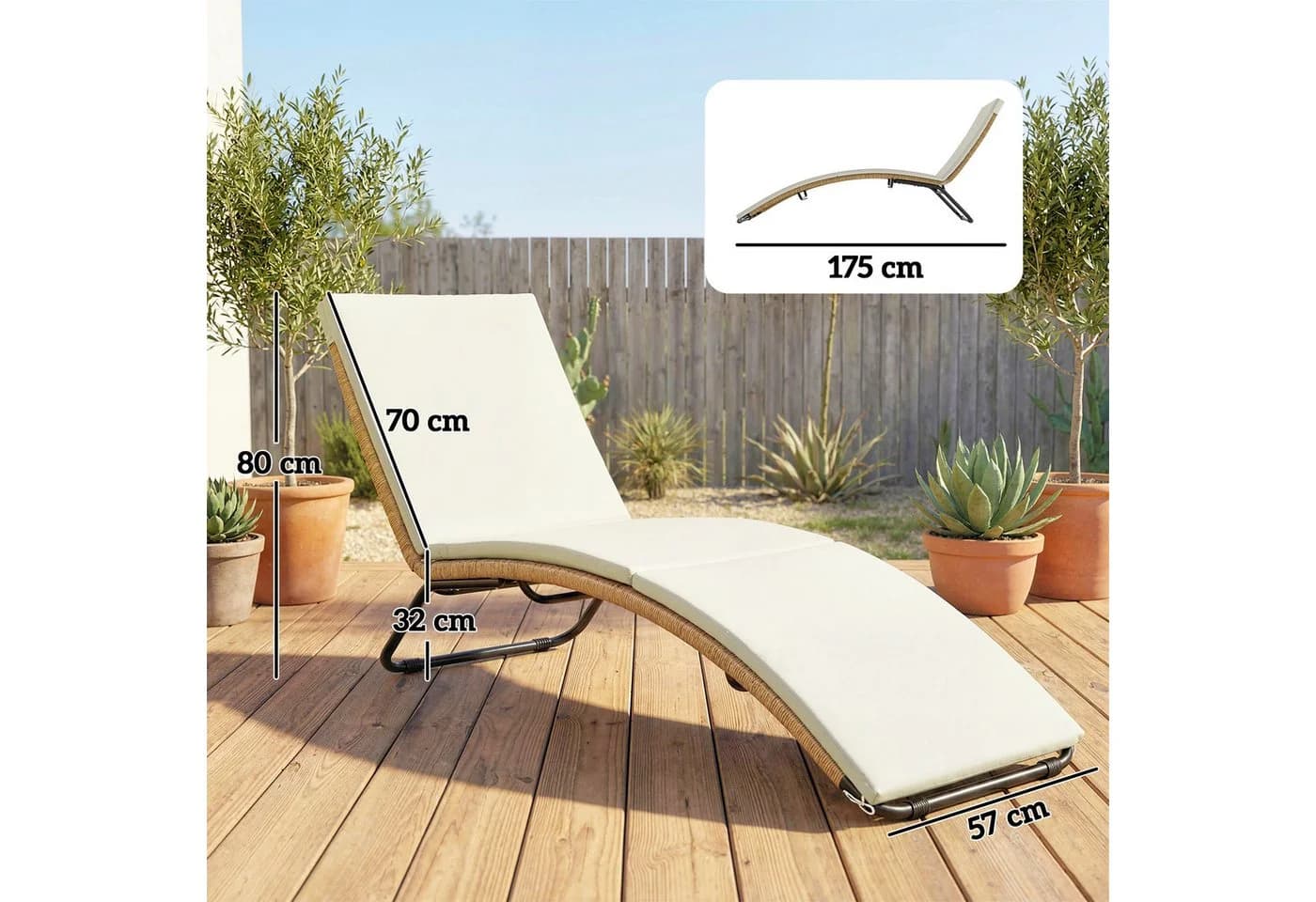 Outsunny Gartenliege mit Schaumstoffkissen PE-Rattan Stahlrahmen - Bild 3