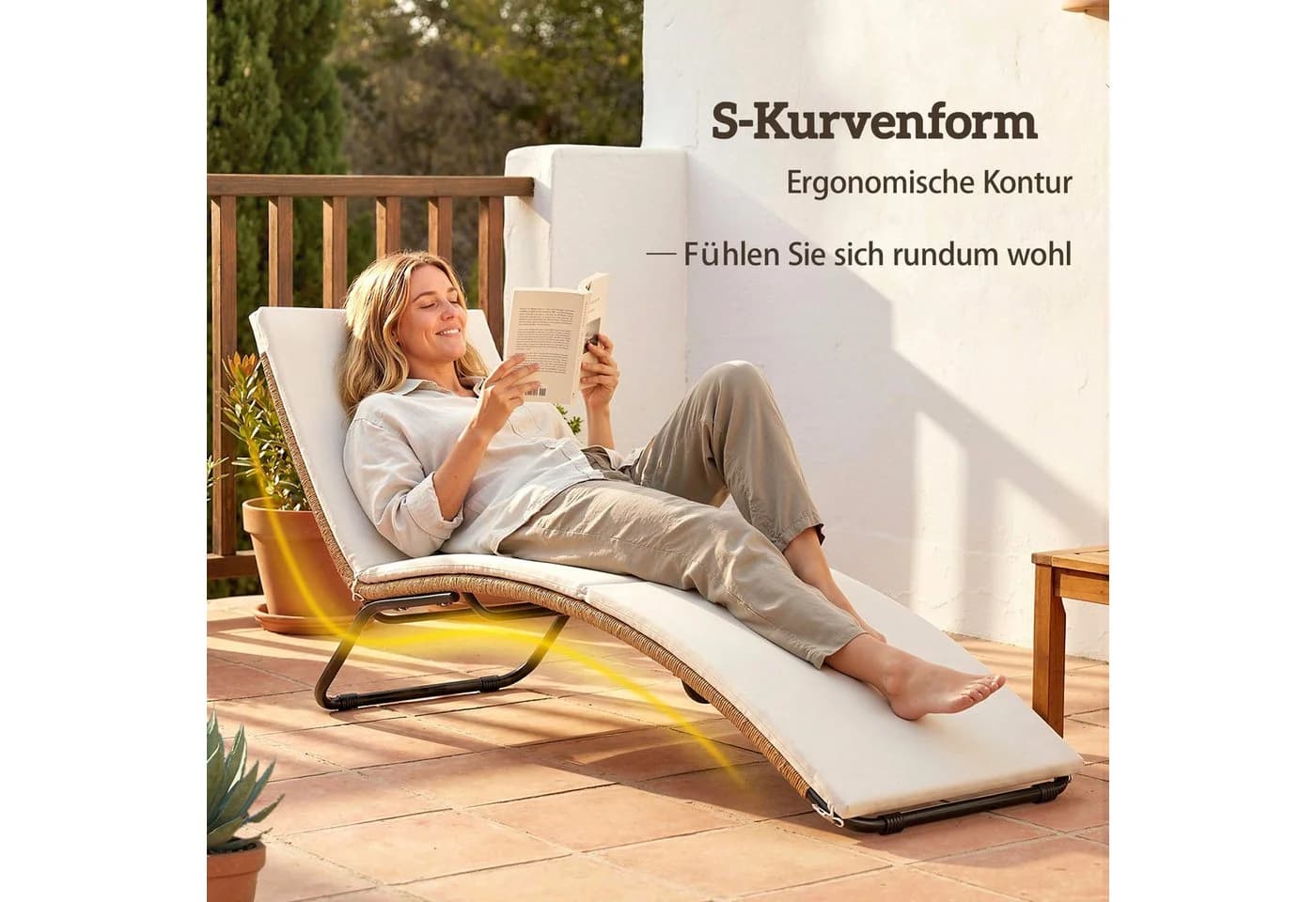 Outsunny Gartenliege mit Schaumstoffkissen PE-Rattan Stahlrahmen - Bild 4