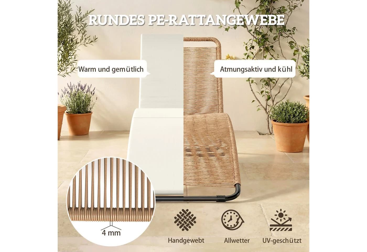 Outsunny Gartenliege mit Schaumstoffkissen PE-Rattan Stahlrahmen - Bild 5
